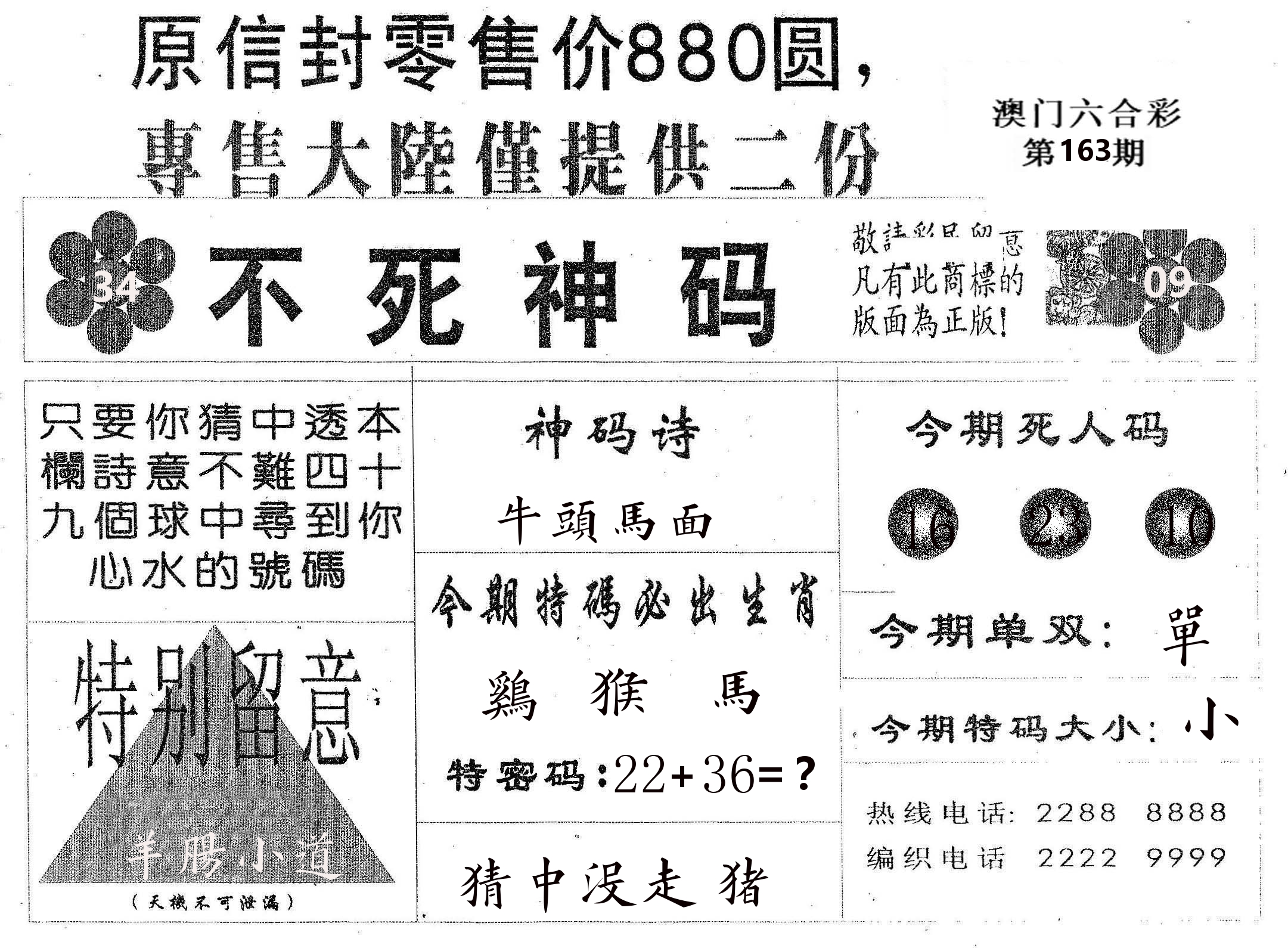 不死码B 第163期