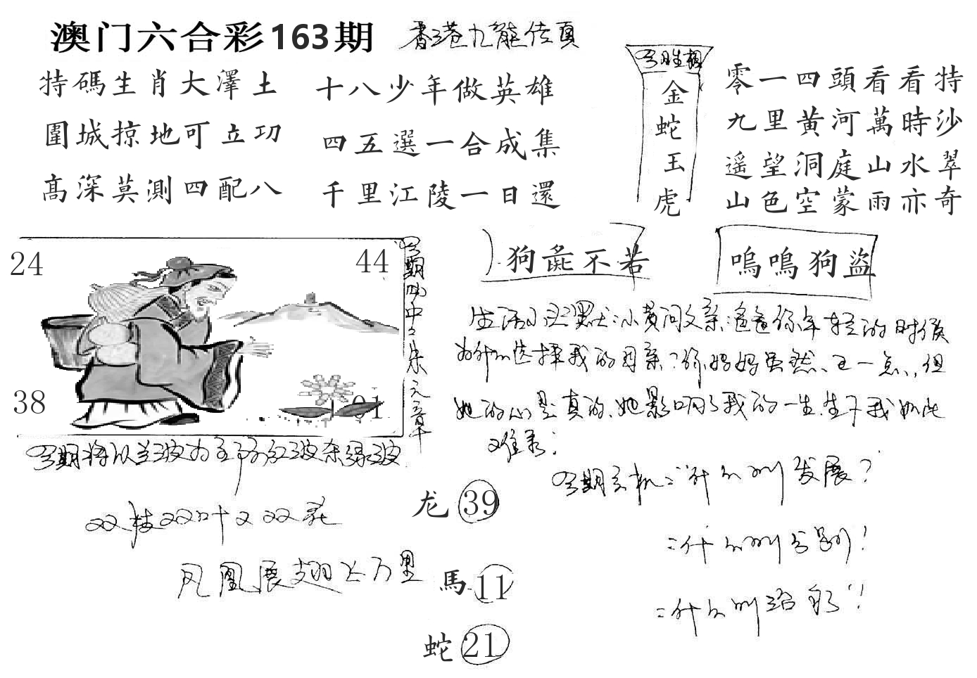 澳门手写九龙 第163期