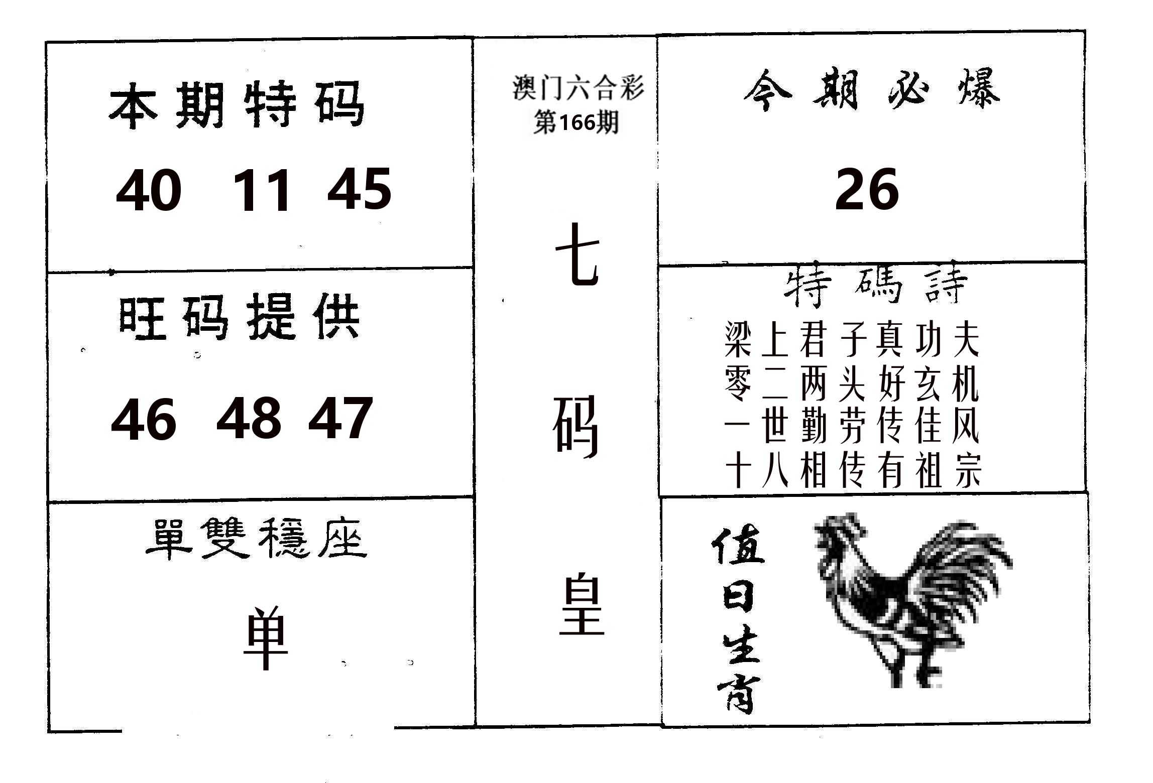 七码皇 第166期