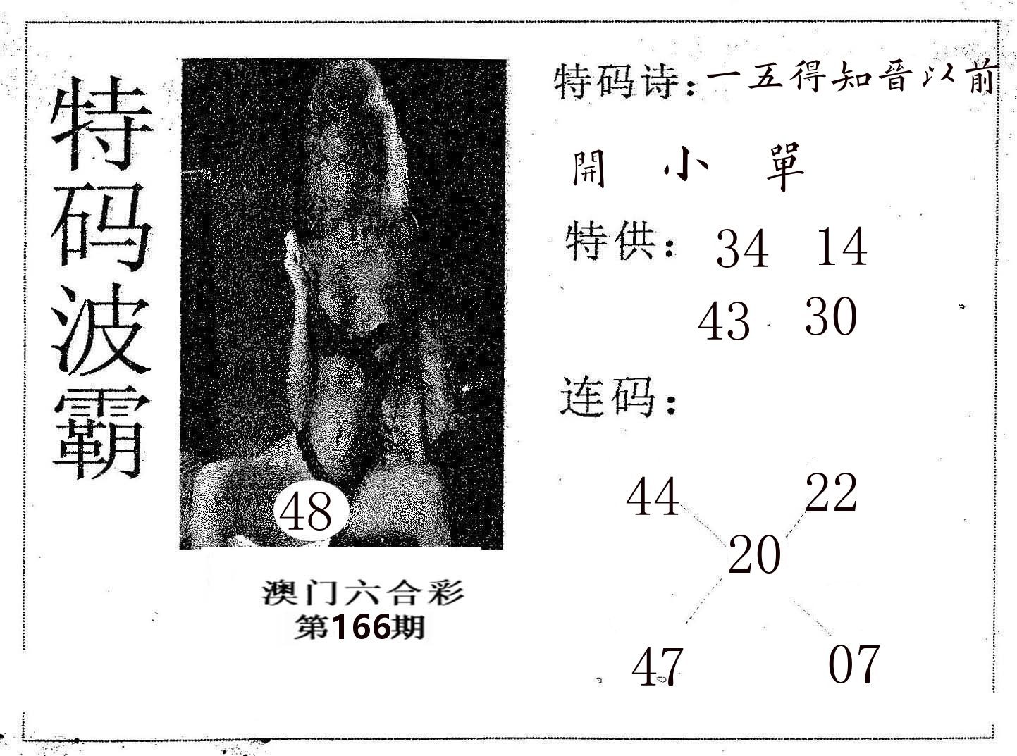 特码波霸 第166期