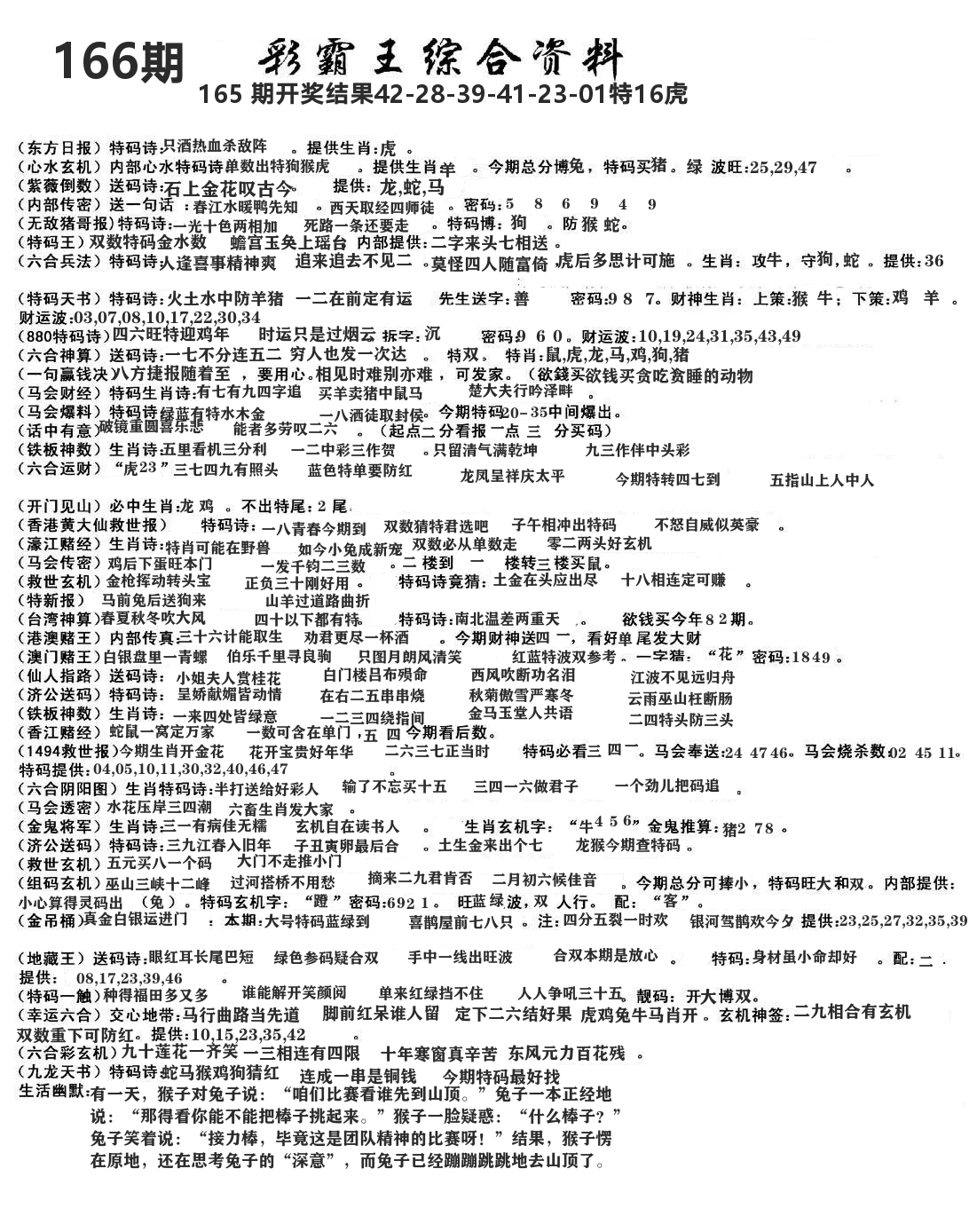 澳门综合资料 第166期