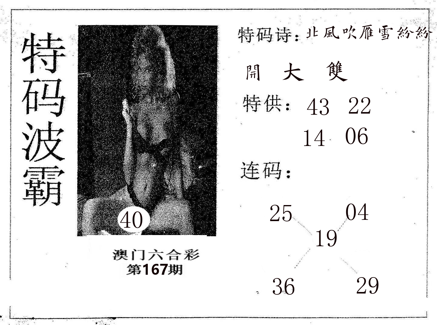特码波霸 第167期