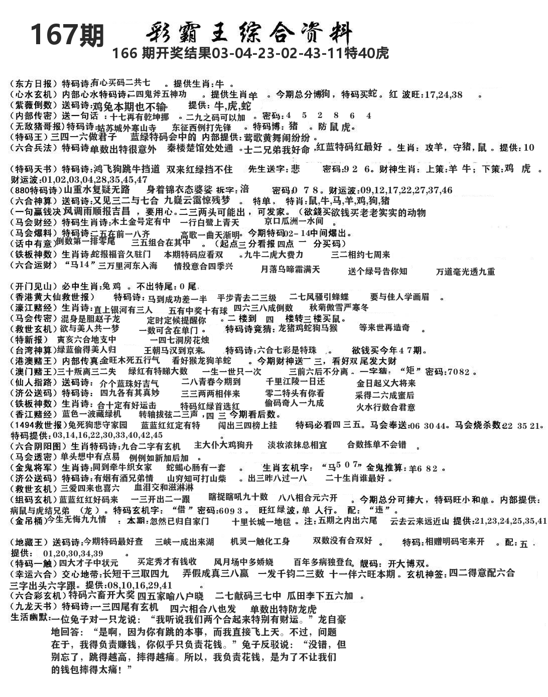 澳门综合资料 第167期