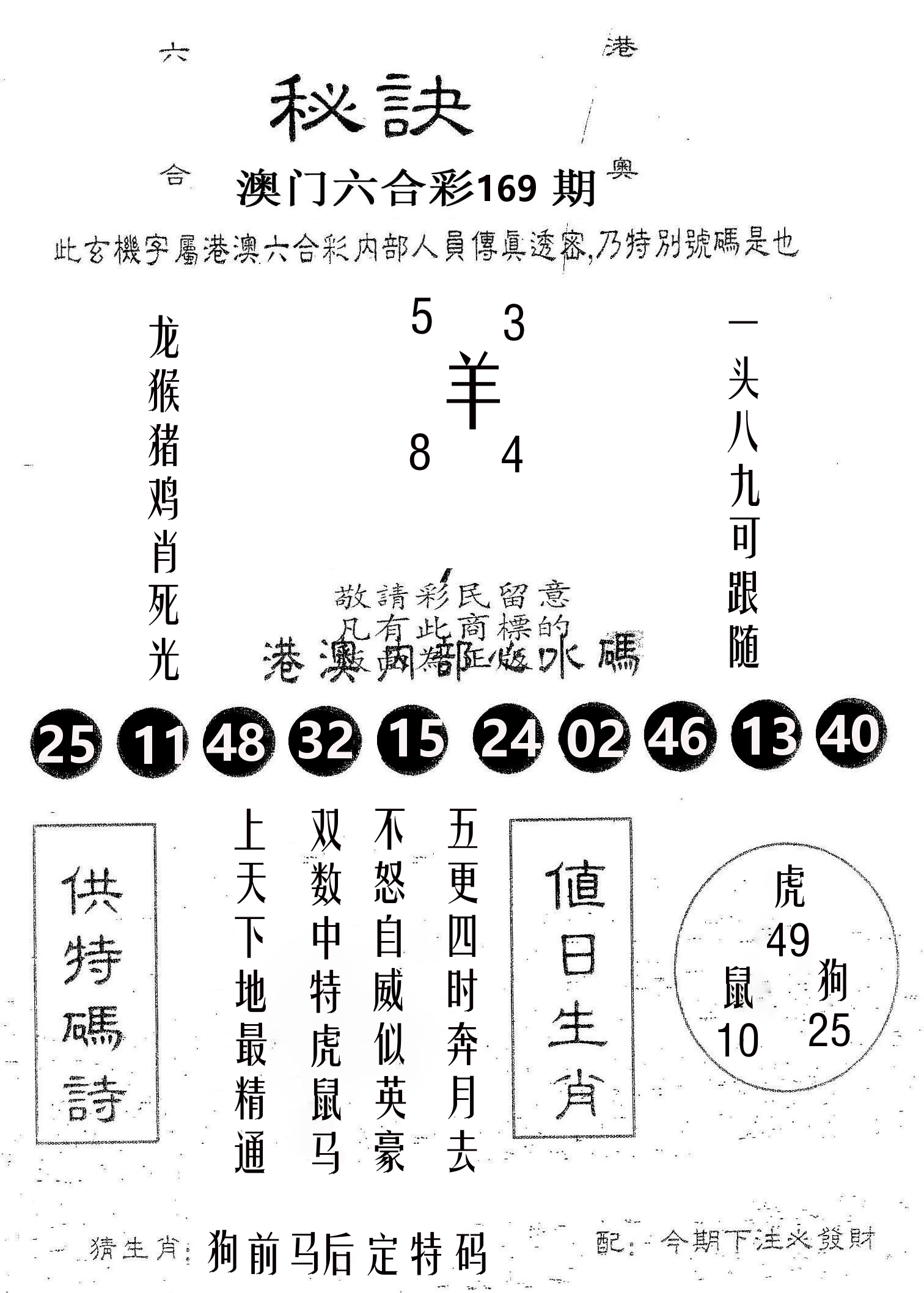 秘决 第169期