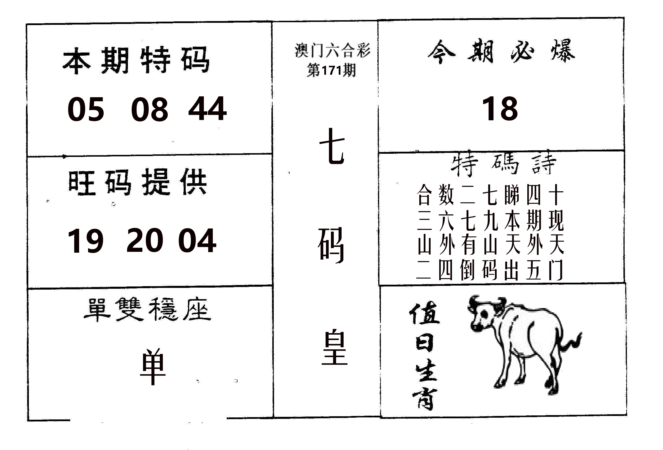 七码皇 第171期