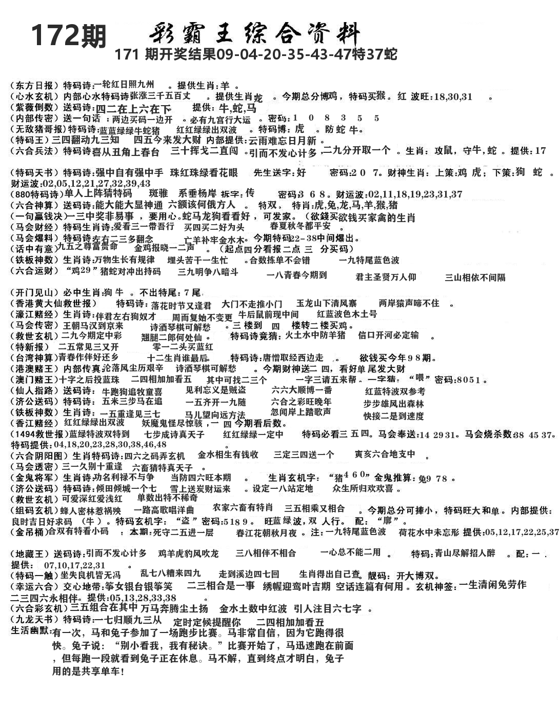 澳门综合资料 第172期
