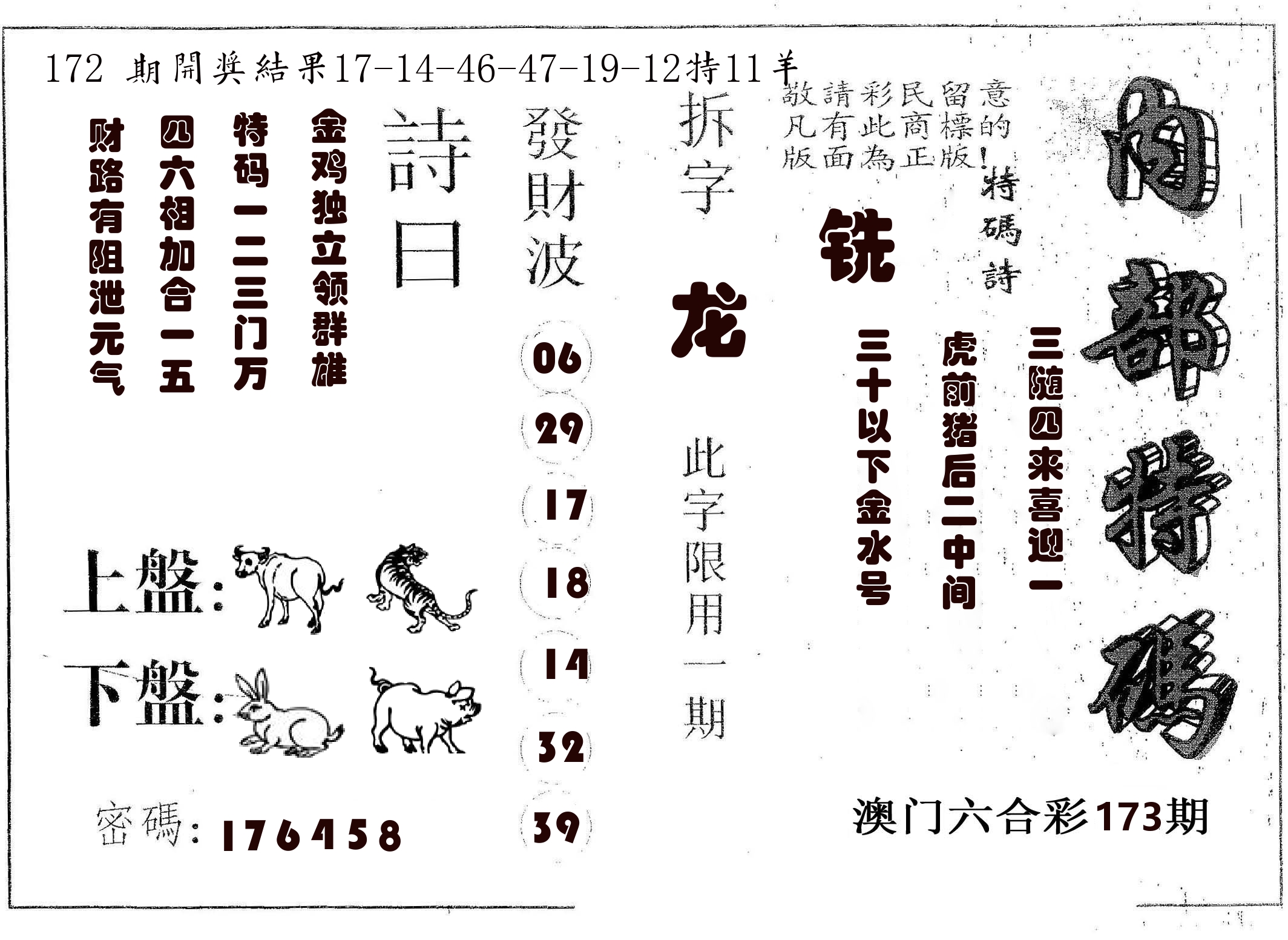 内部特码 第173期