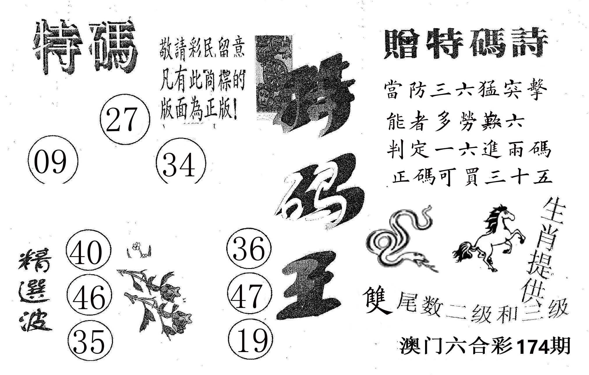 特码王A 第174期