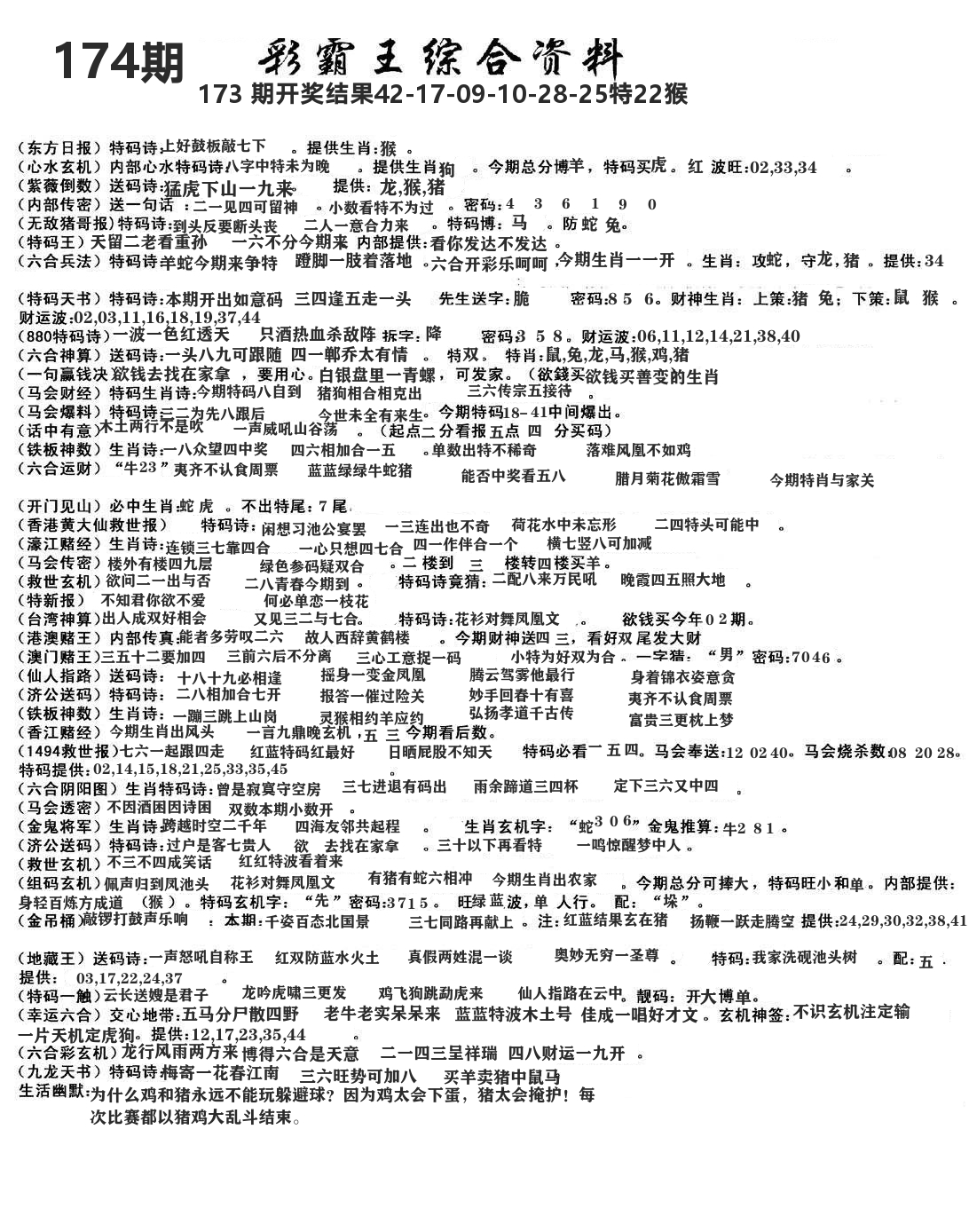 澳门综合资料 第174期