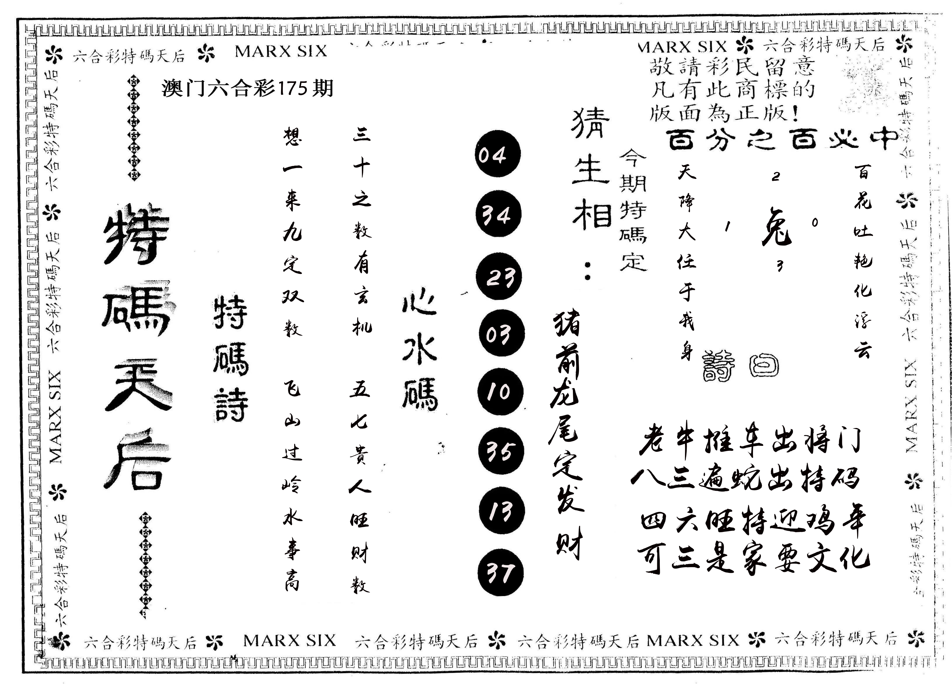 另版特码天后 第175期