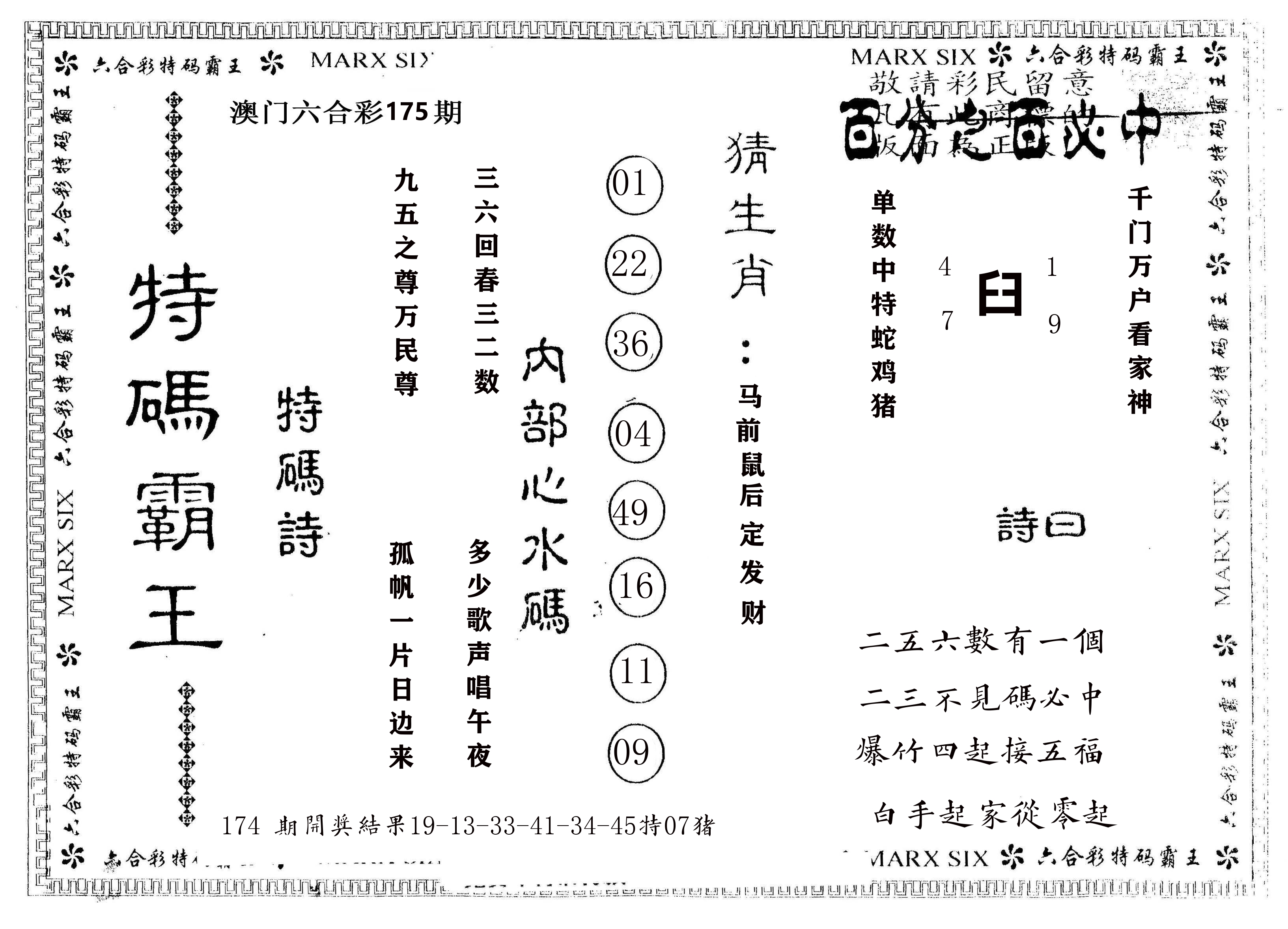 另版特码霸王 第175期