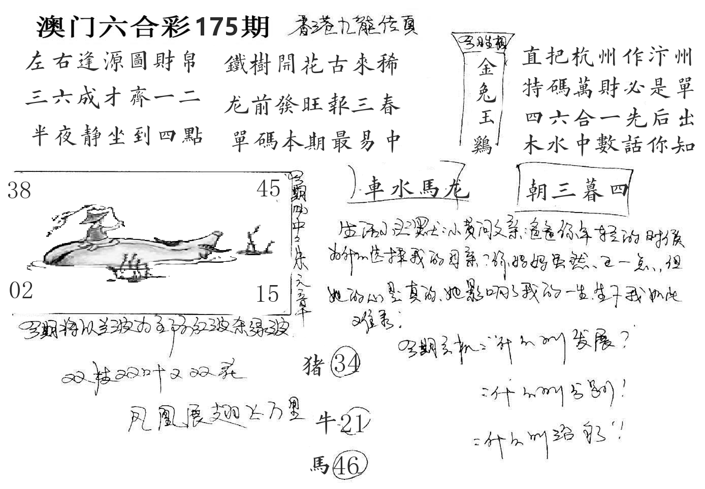 澳门手写九龙 第175期