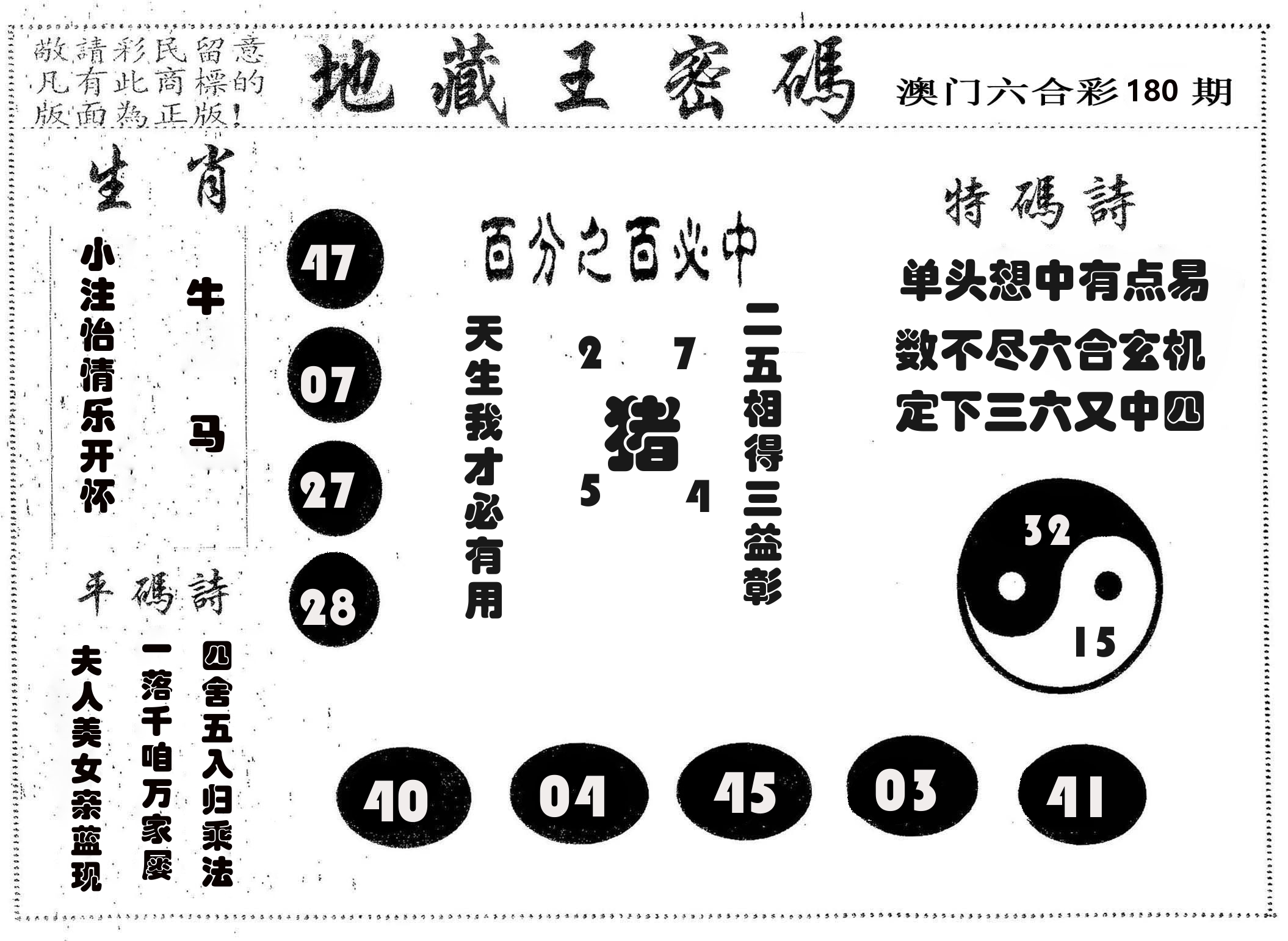 地藏王密码 第180期