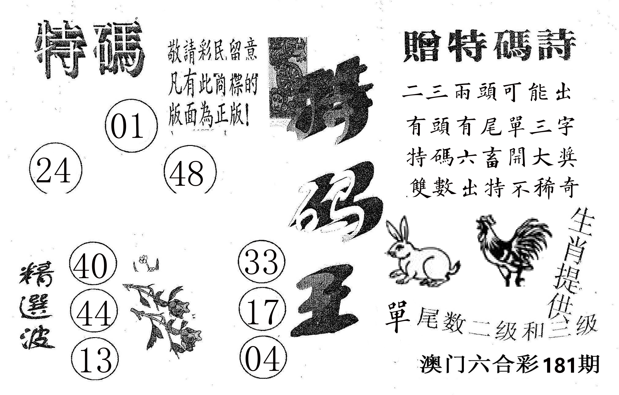 特码王A 第181期