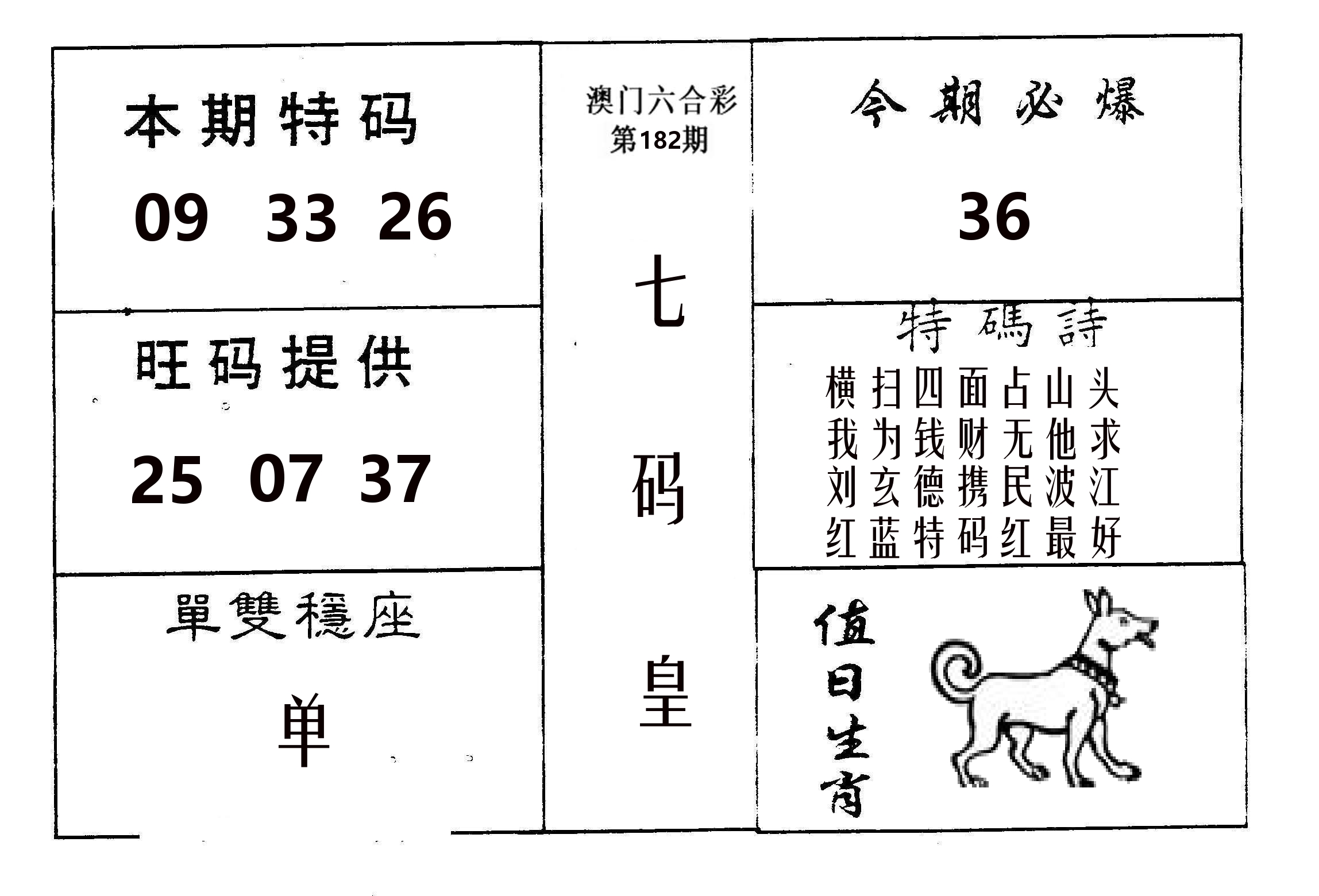 七码皇 第182期