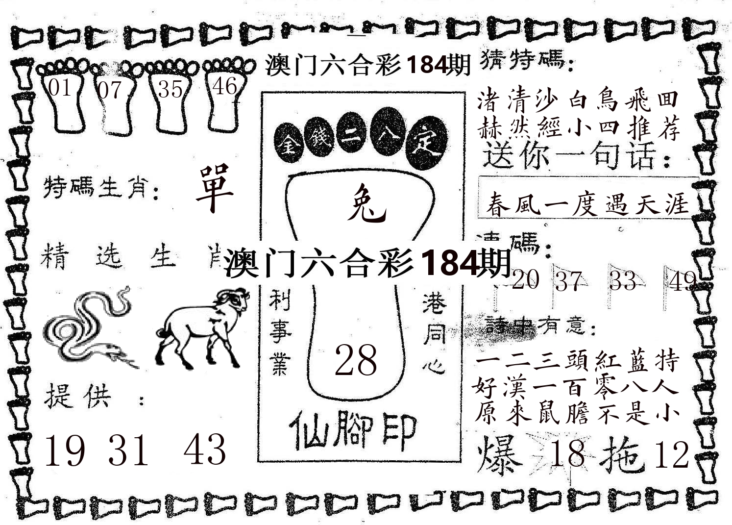 仙脚印 第184期