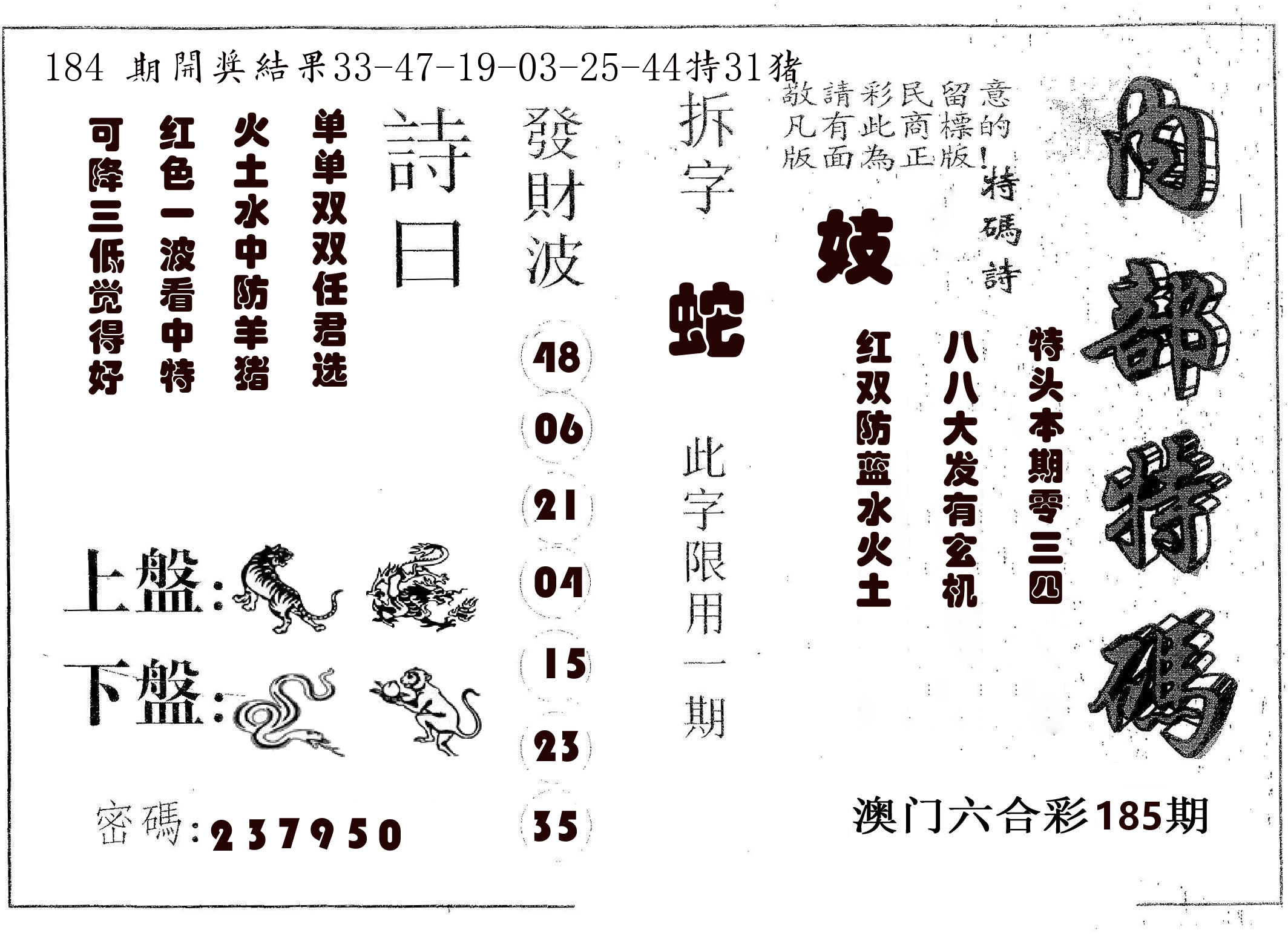 内部特码 第185期
