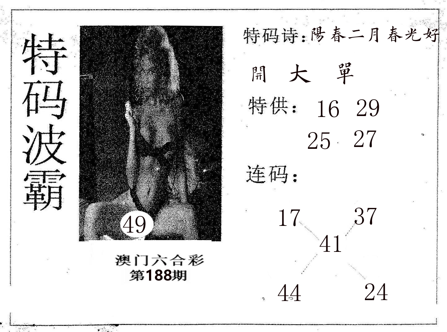 特码波霸 第188期