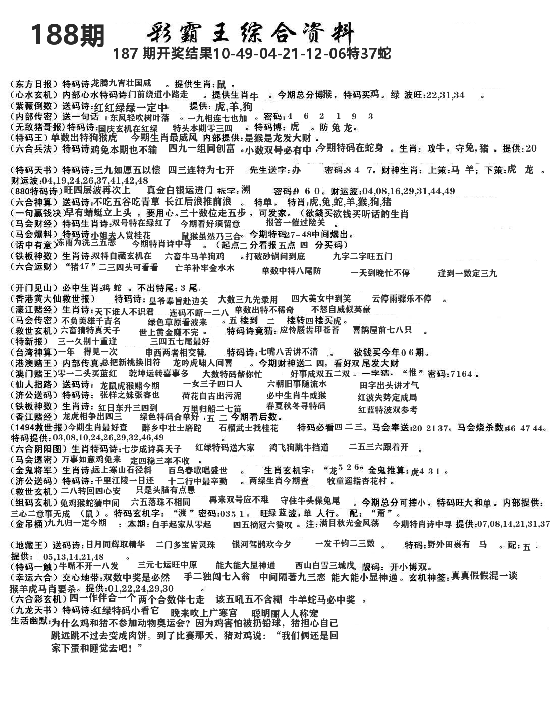 澳门综合资料 第188期