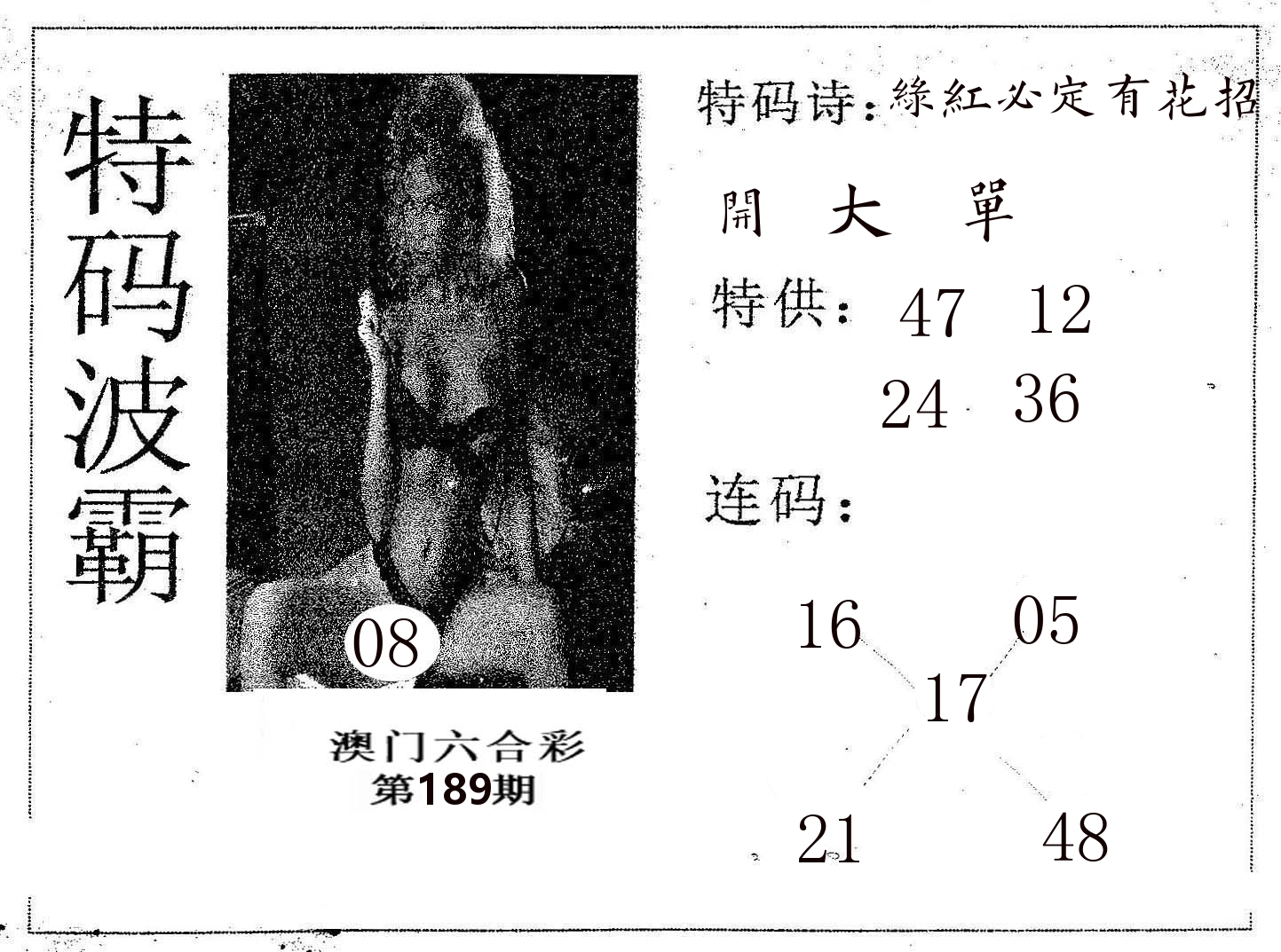 特码波霸 第189期