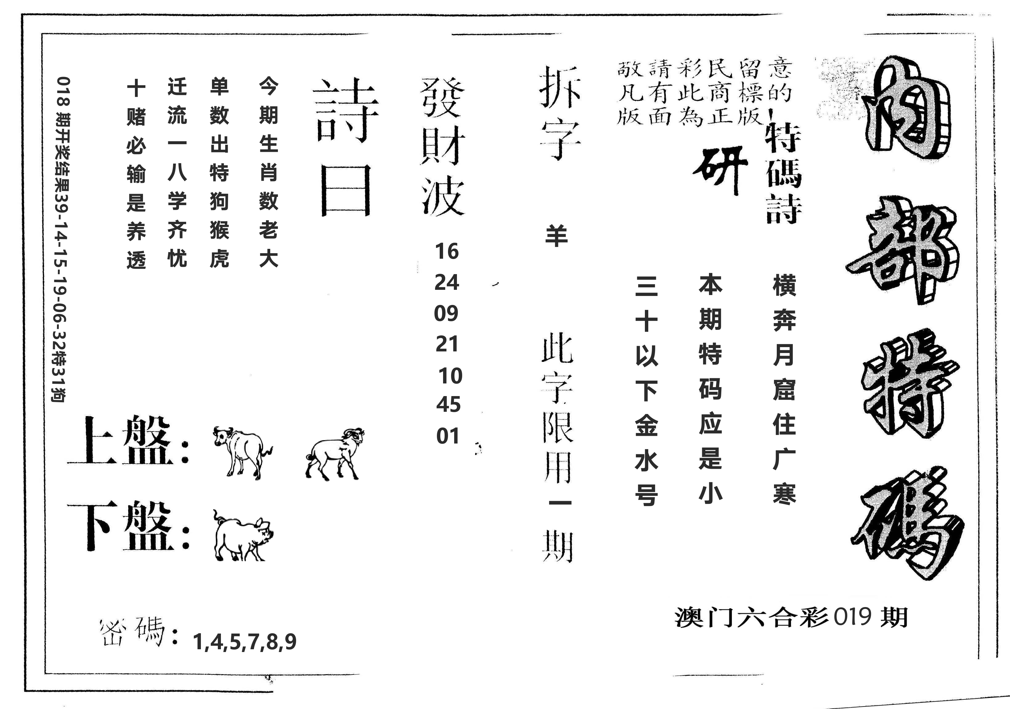 另版内部特码 第19期