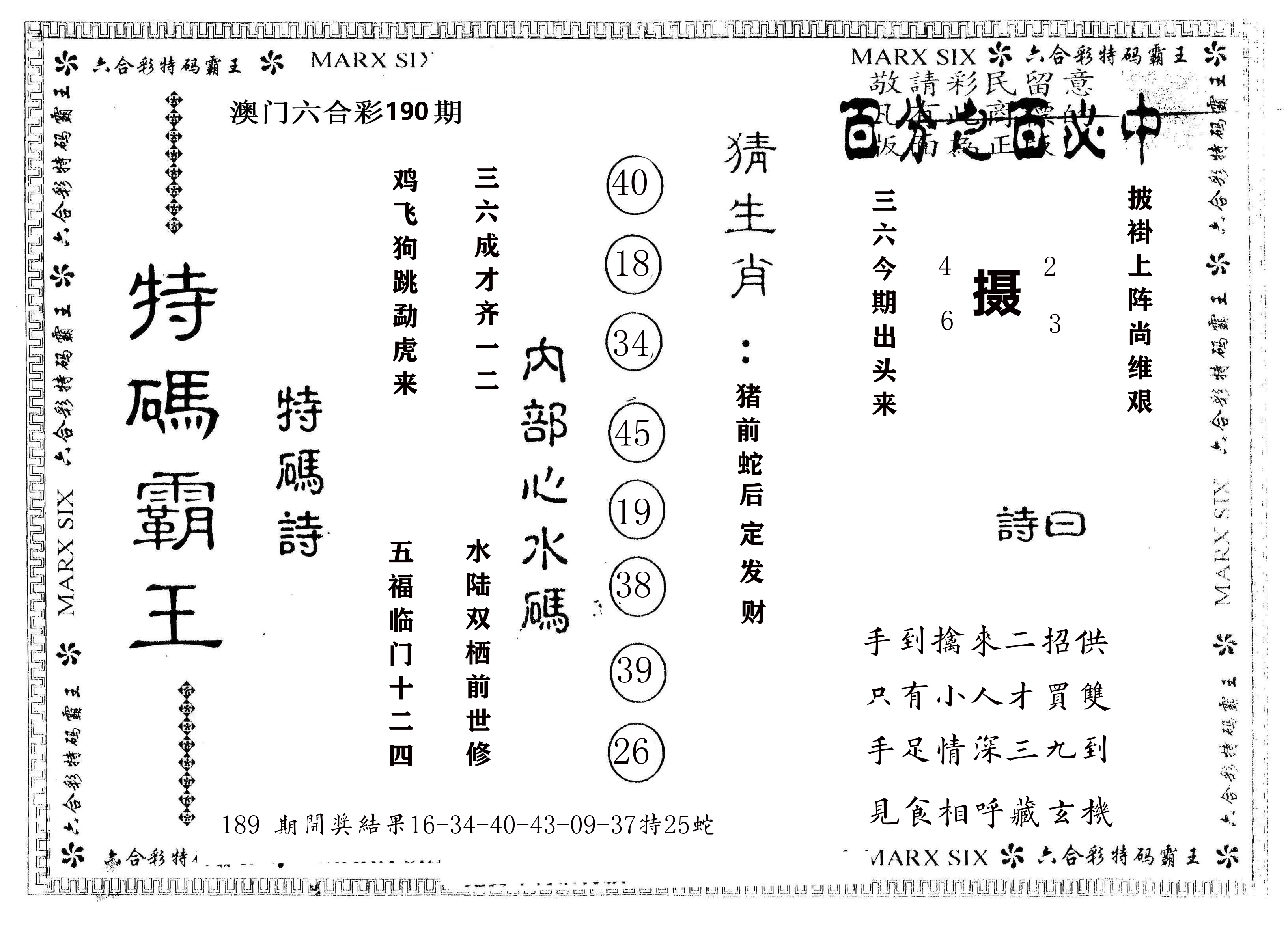 另版特码霸王 第190期