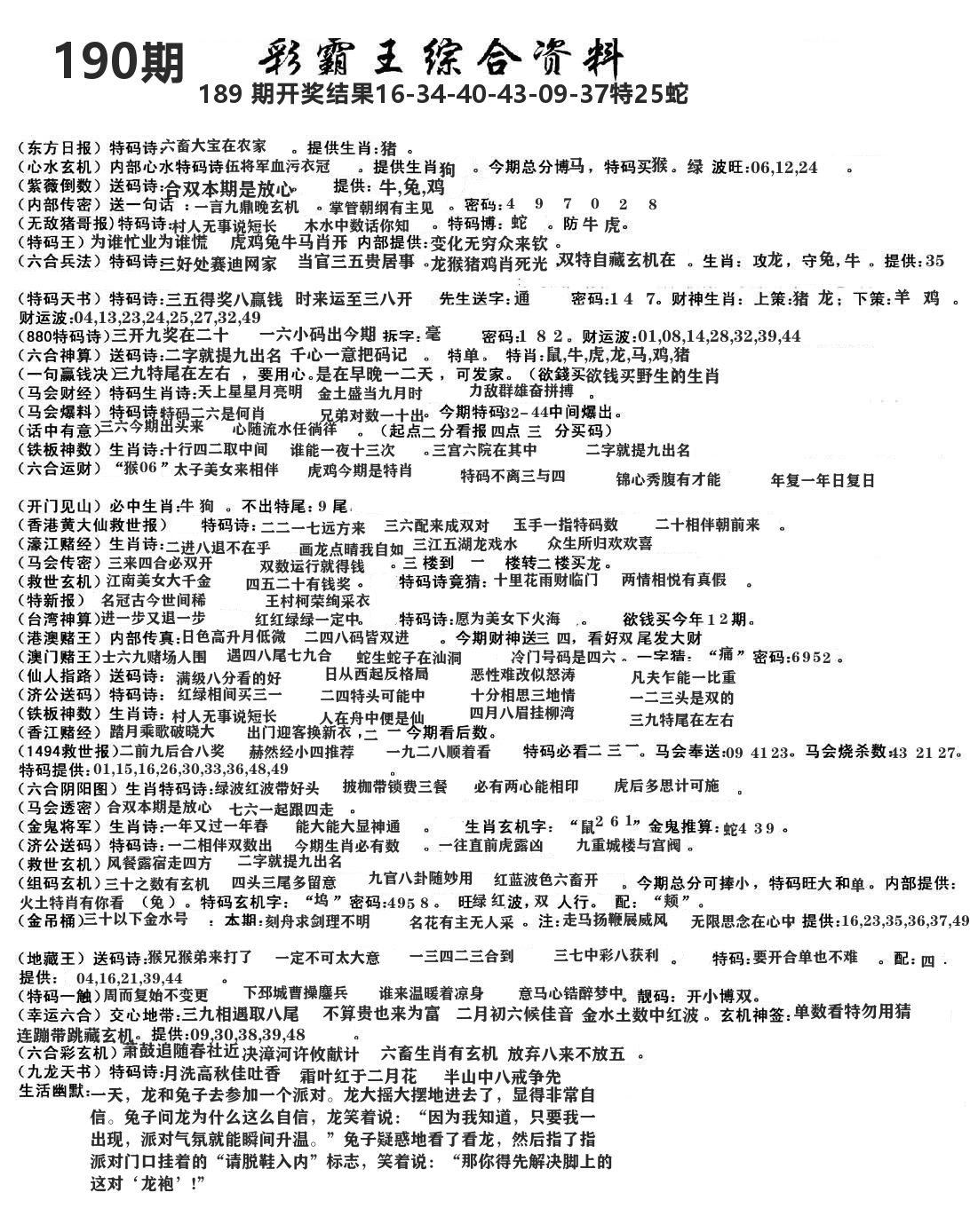 澳门综合资料 第190期