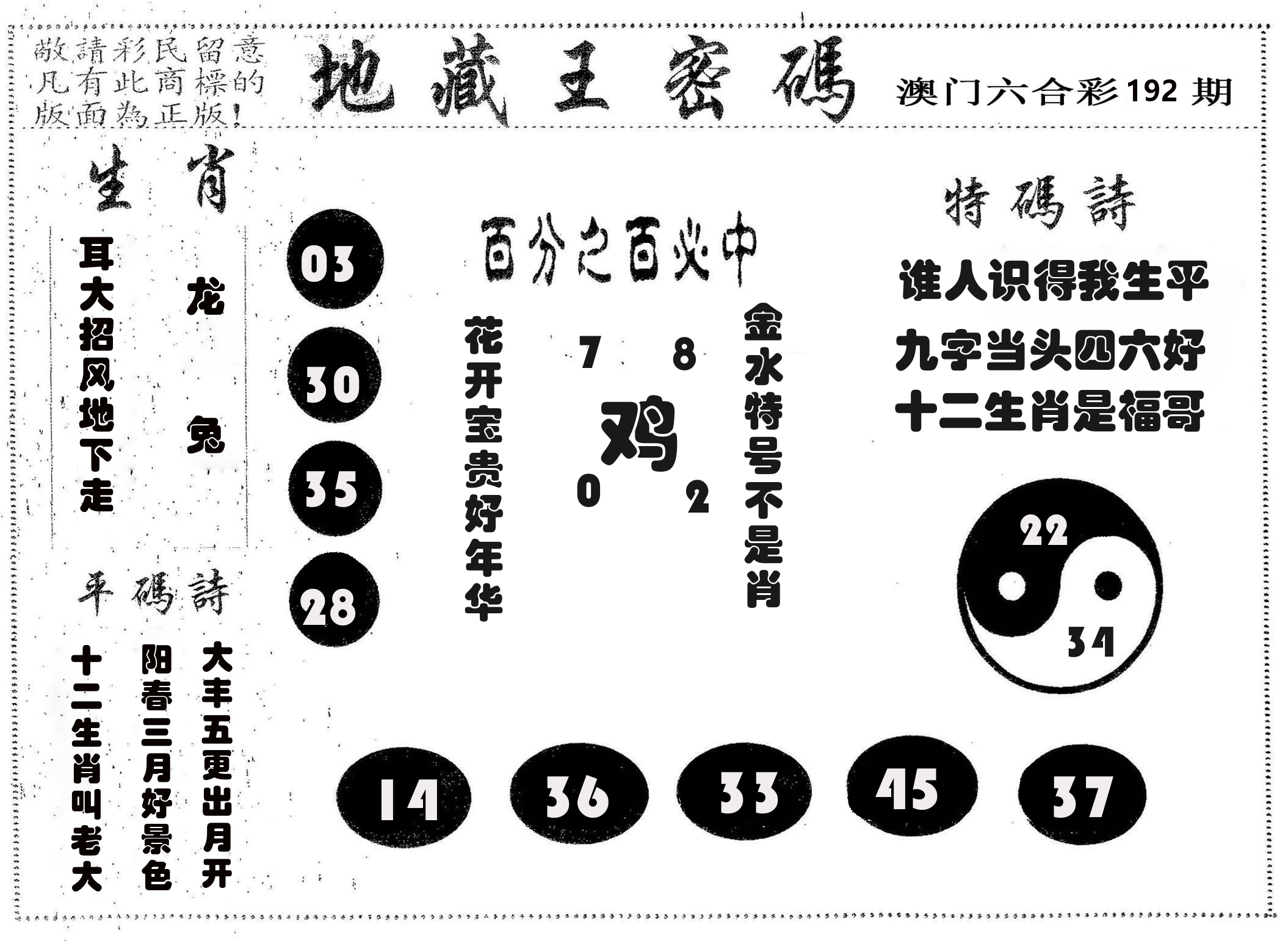 地藏王密码 第192期
