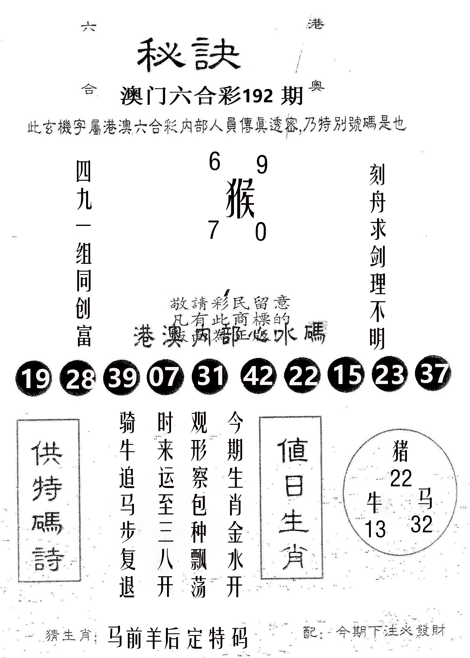 秘决 第192期