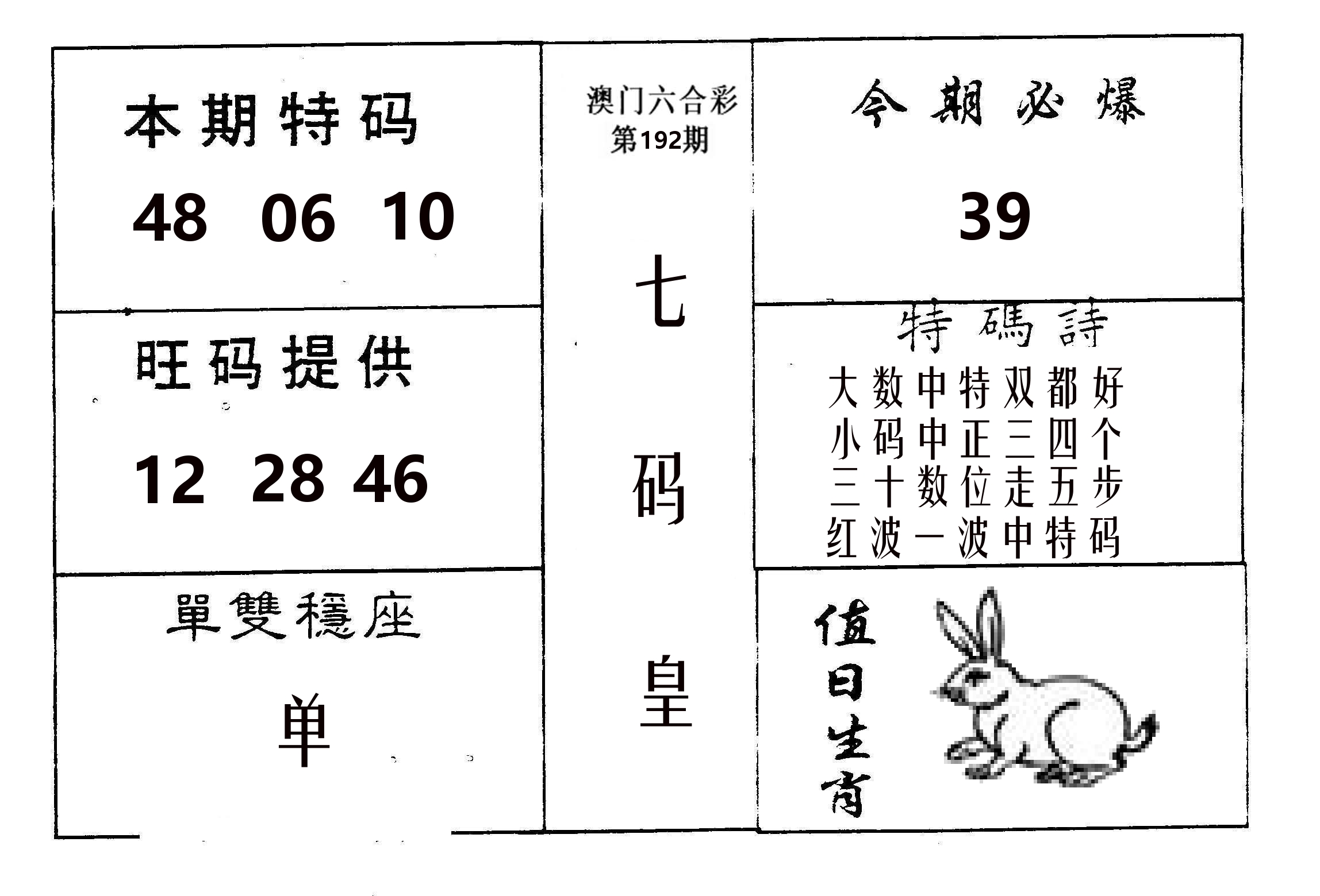 七码皇 第192期