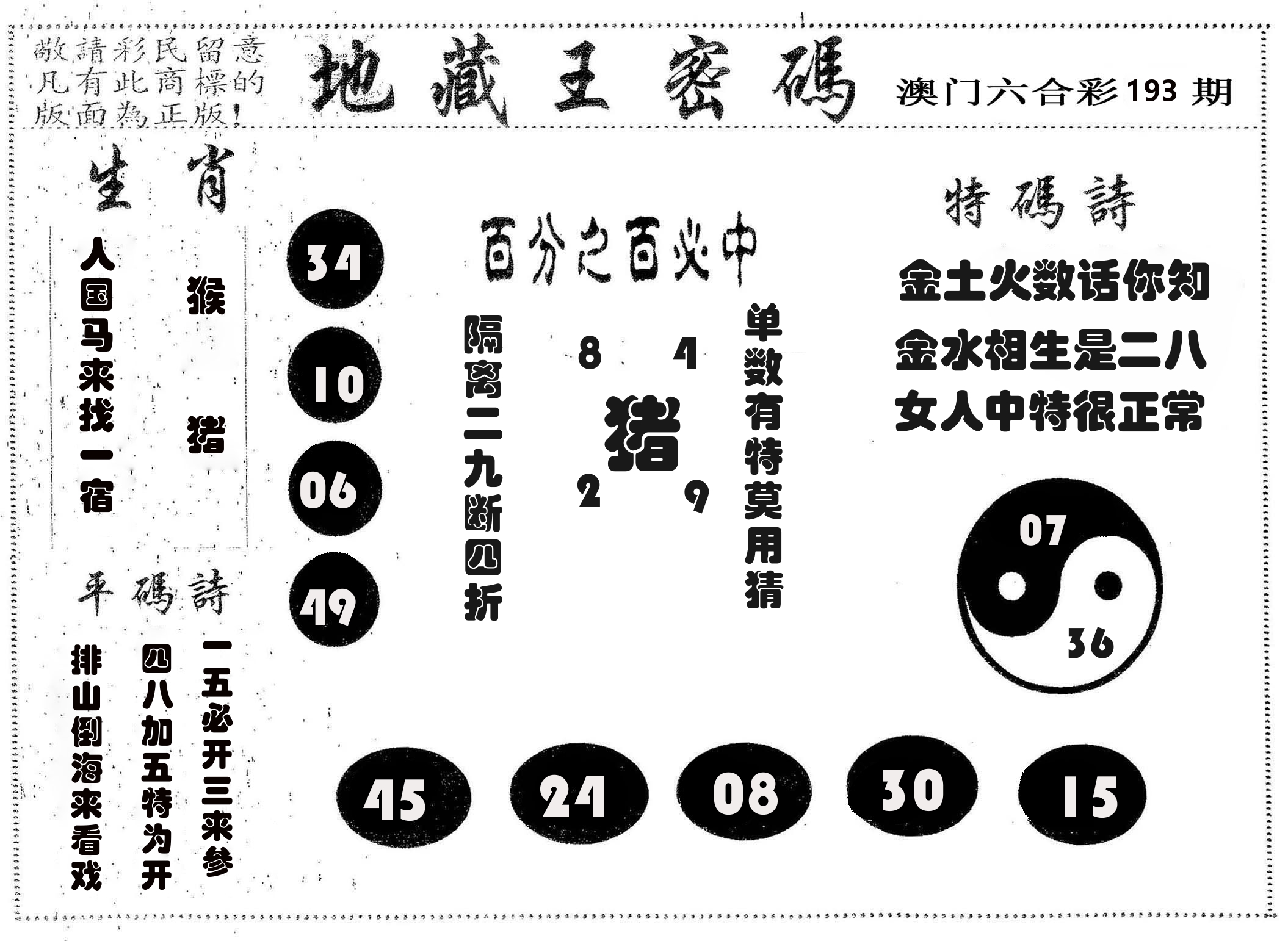 地藏王密码 第193期