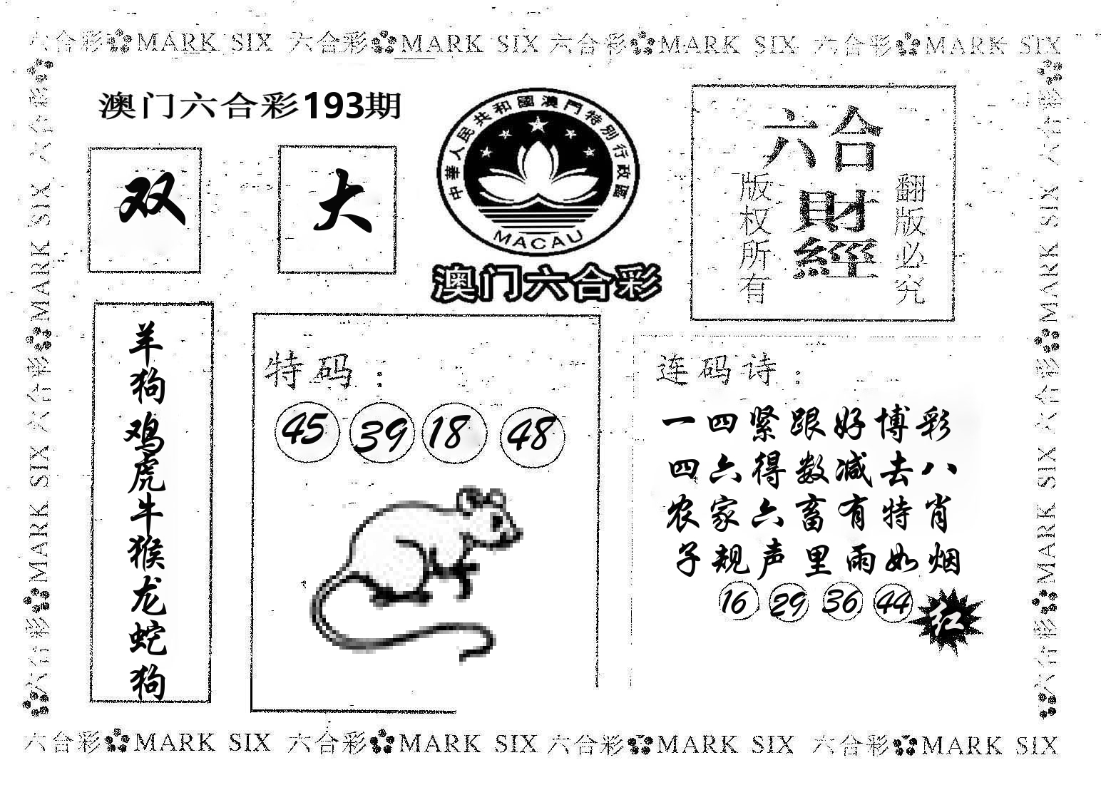 六合财经 第193期