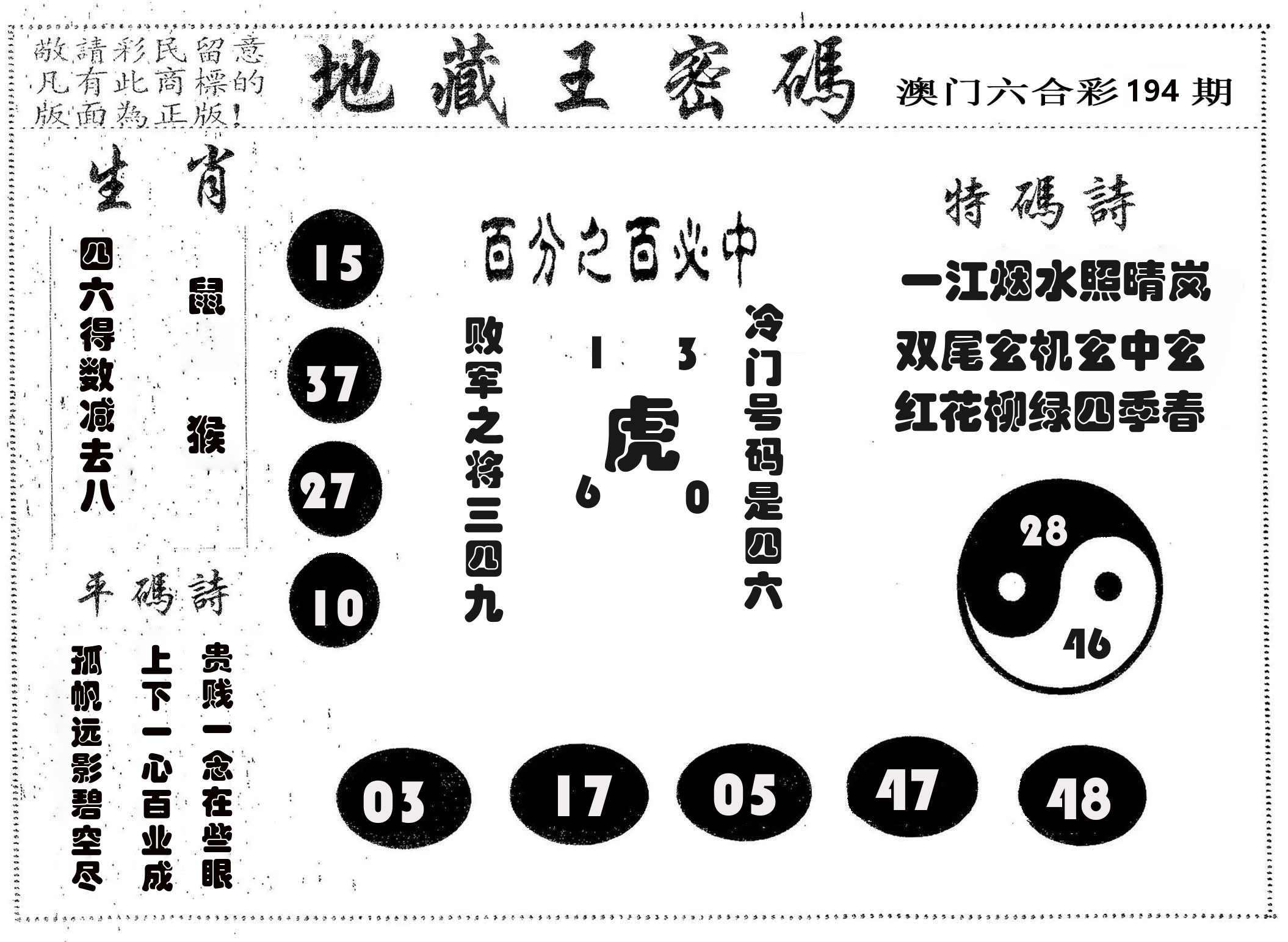 地藏王密码 第194期