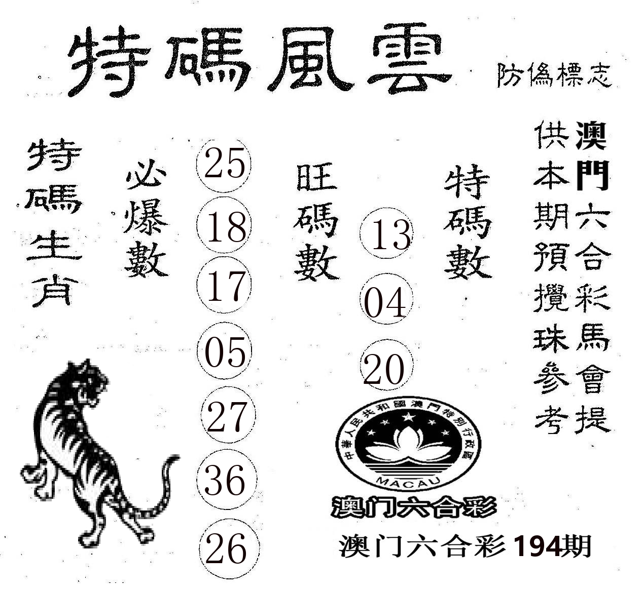 特码风云 第194期