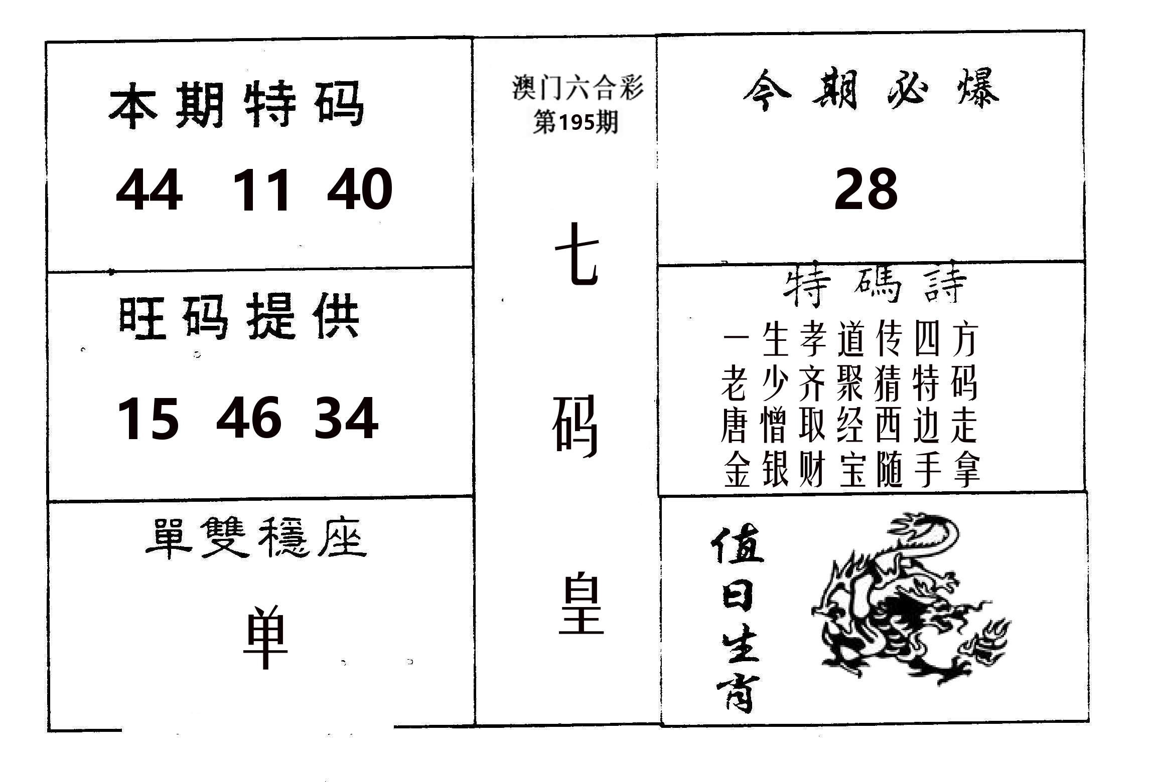 七码皇 第195期