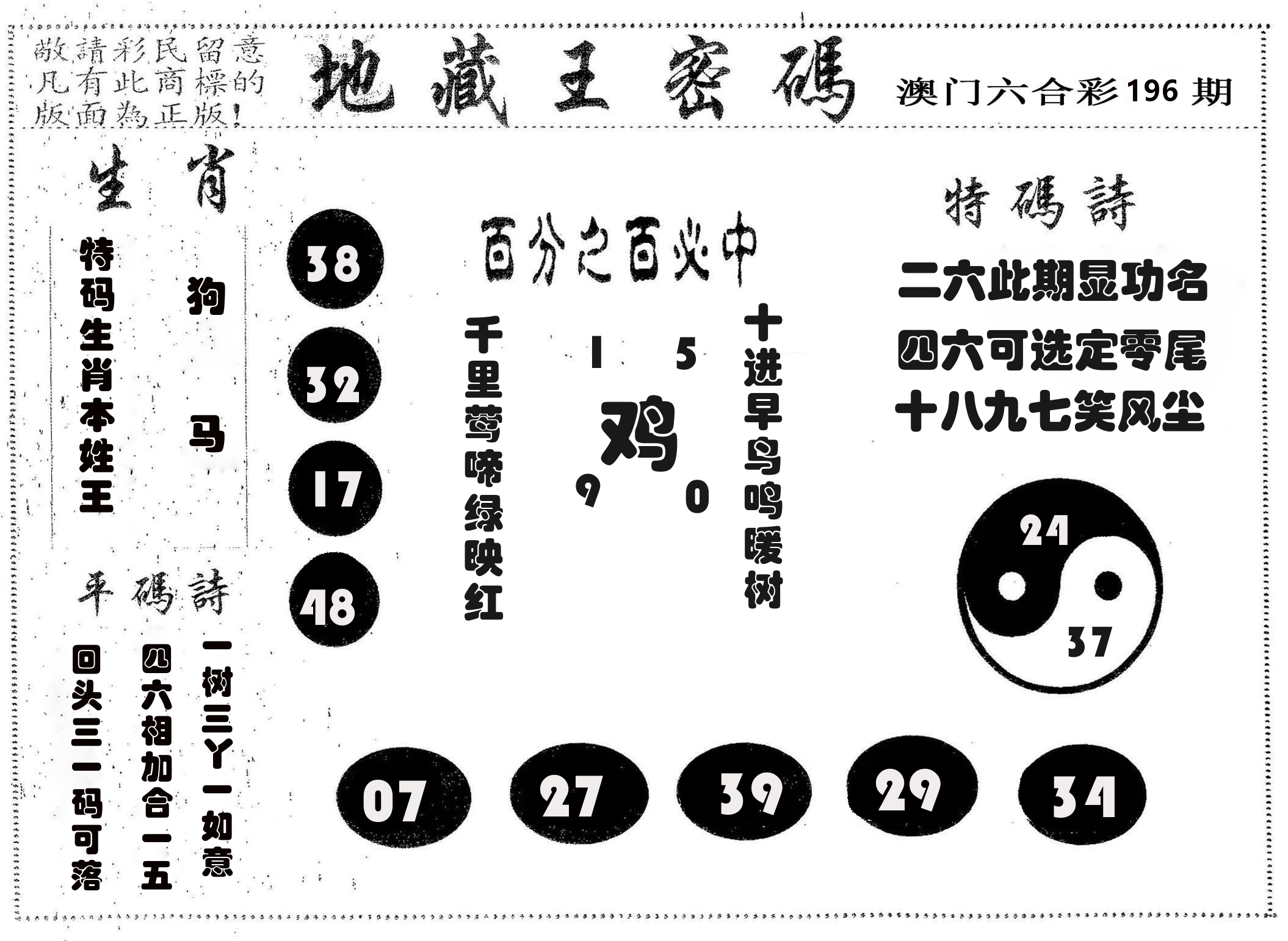 地藏王密码 第196期