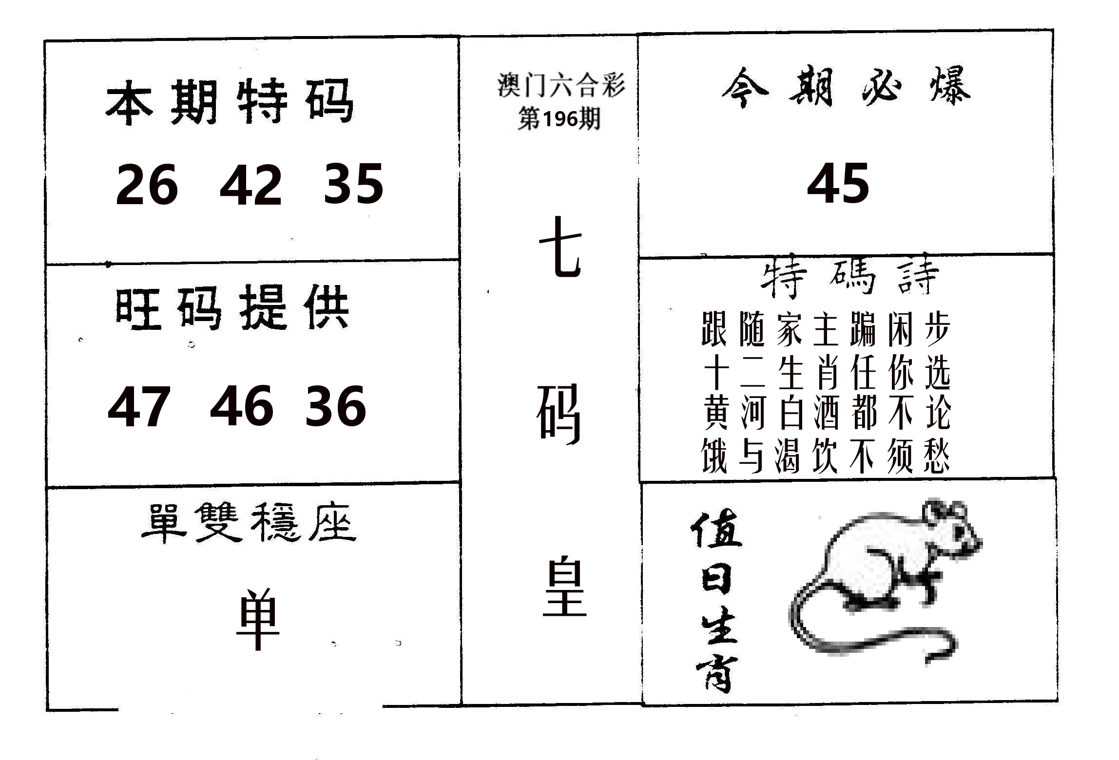 七码皇 第196期
