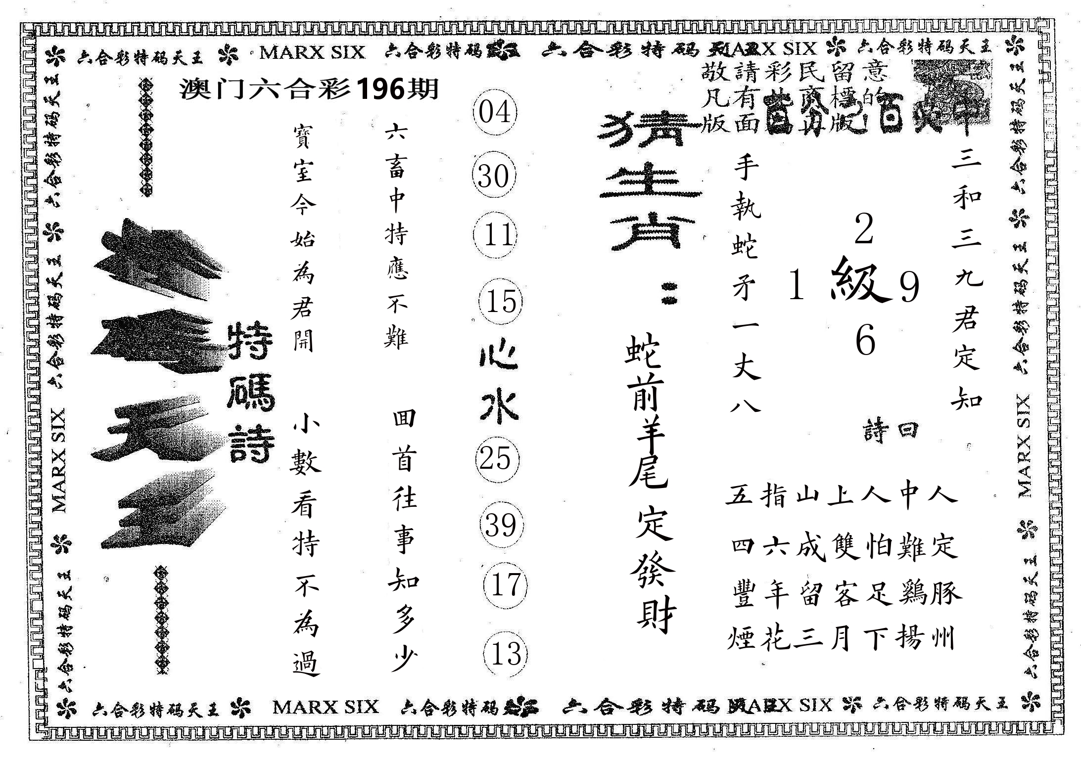 天码天王 第196期