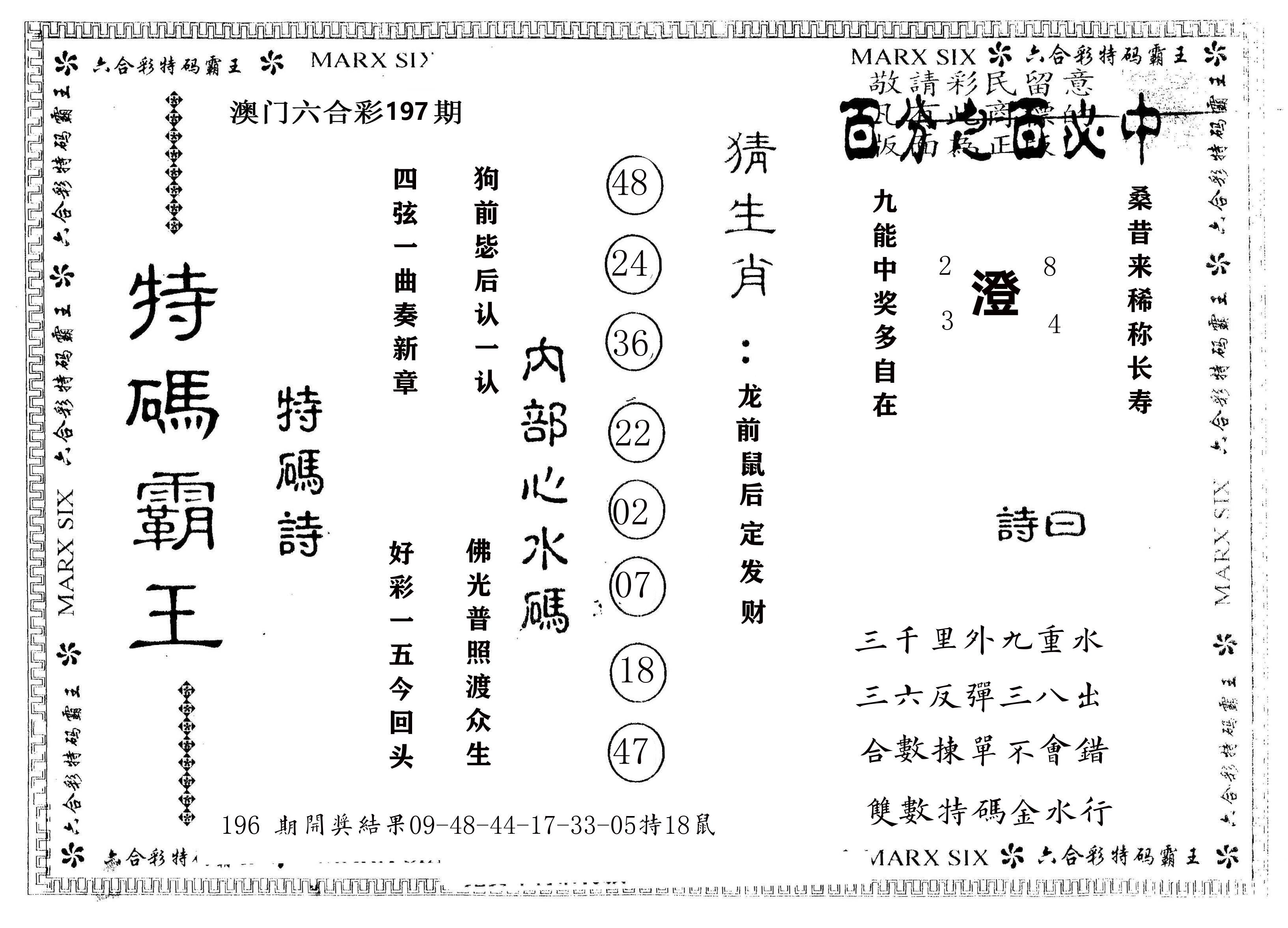 另版特码霸王 第197期
