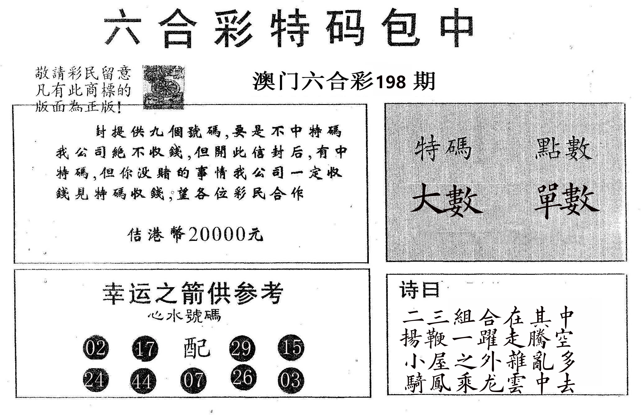 20000包中A 第198期