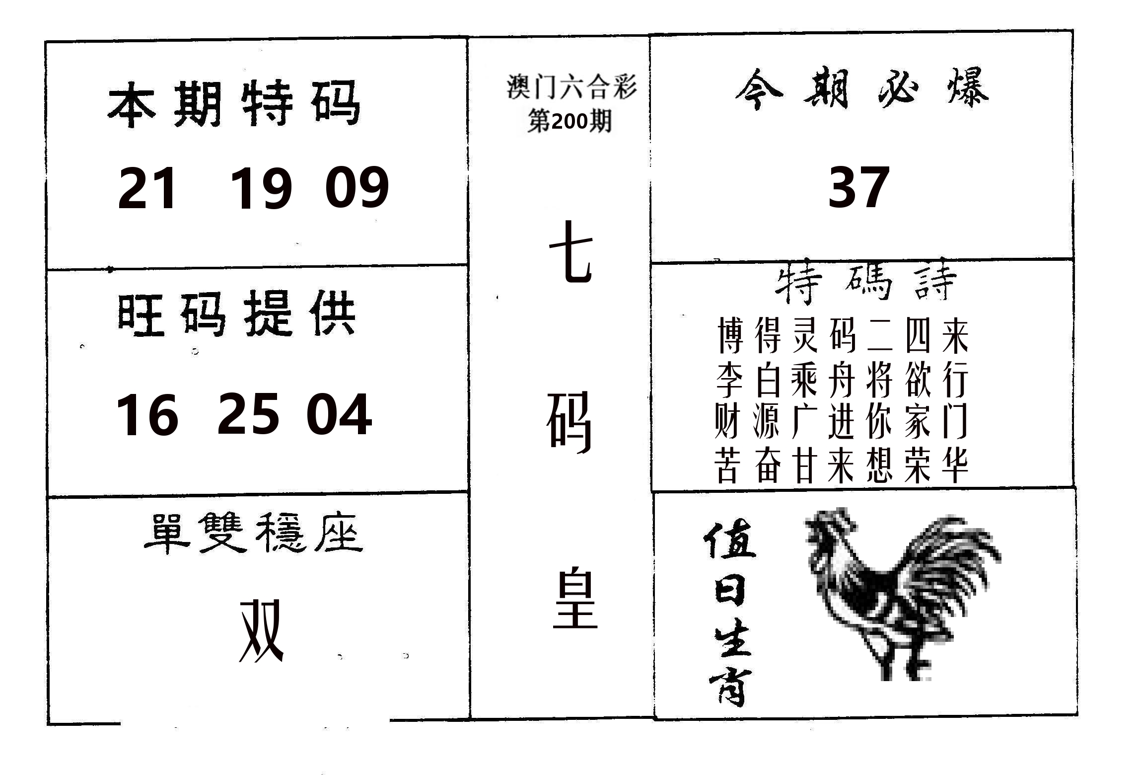 七码皇 第200期