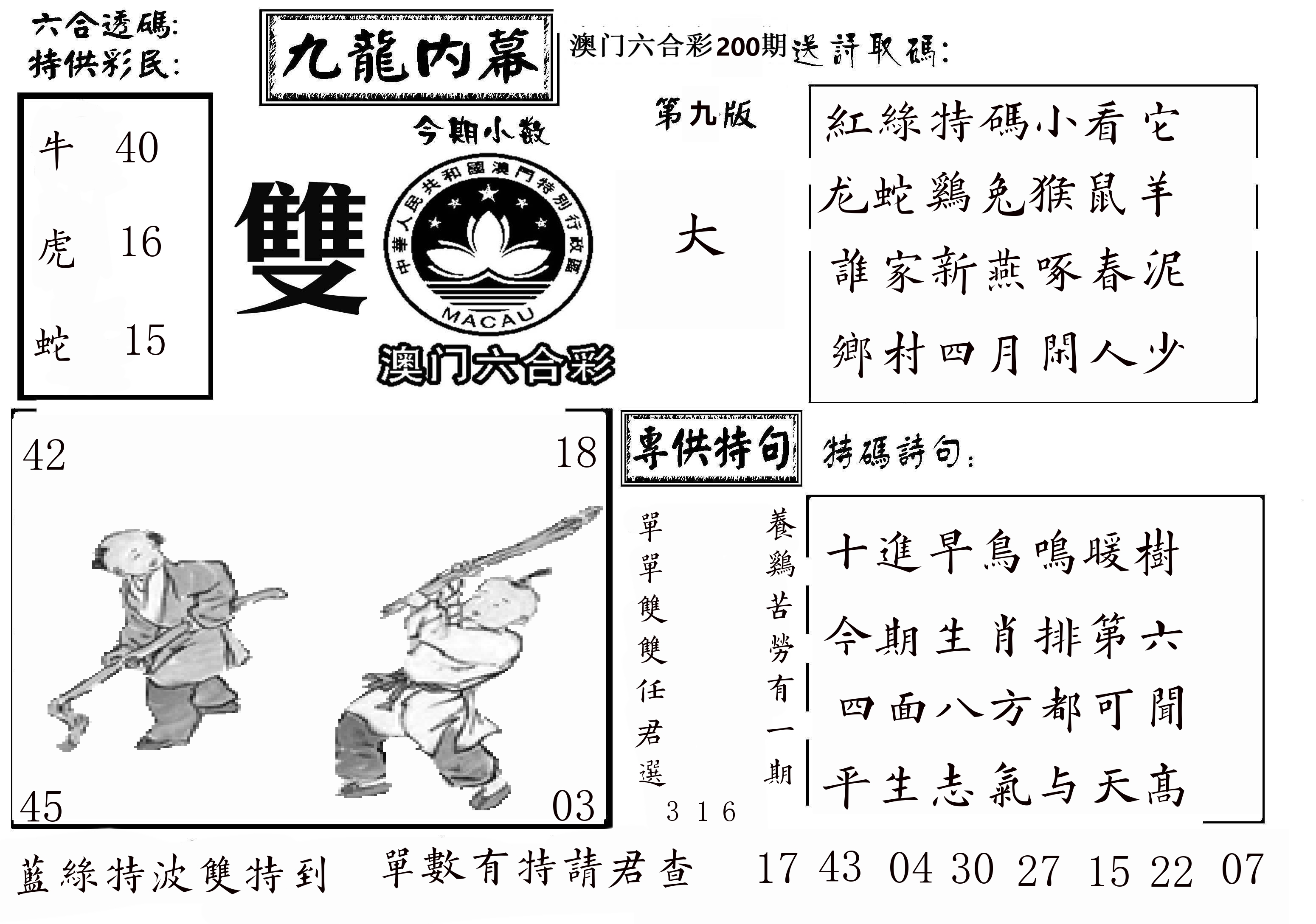 澳门传真3 第200期