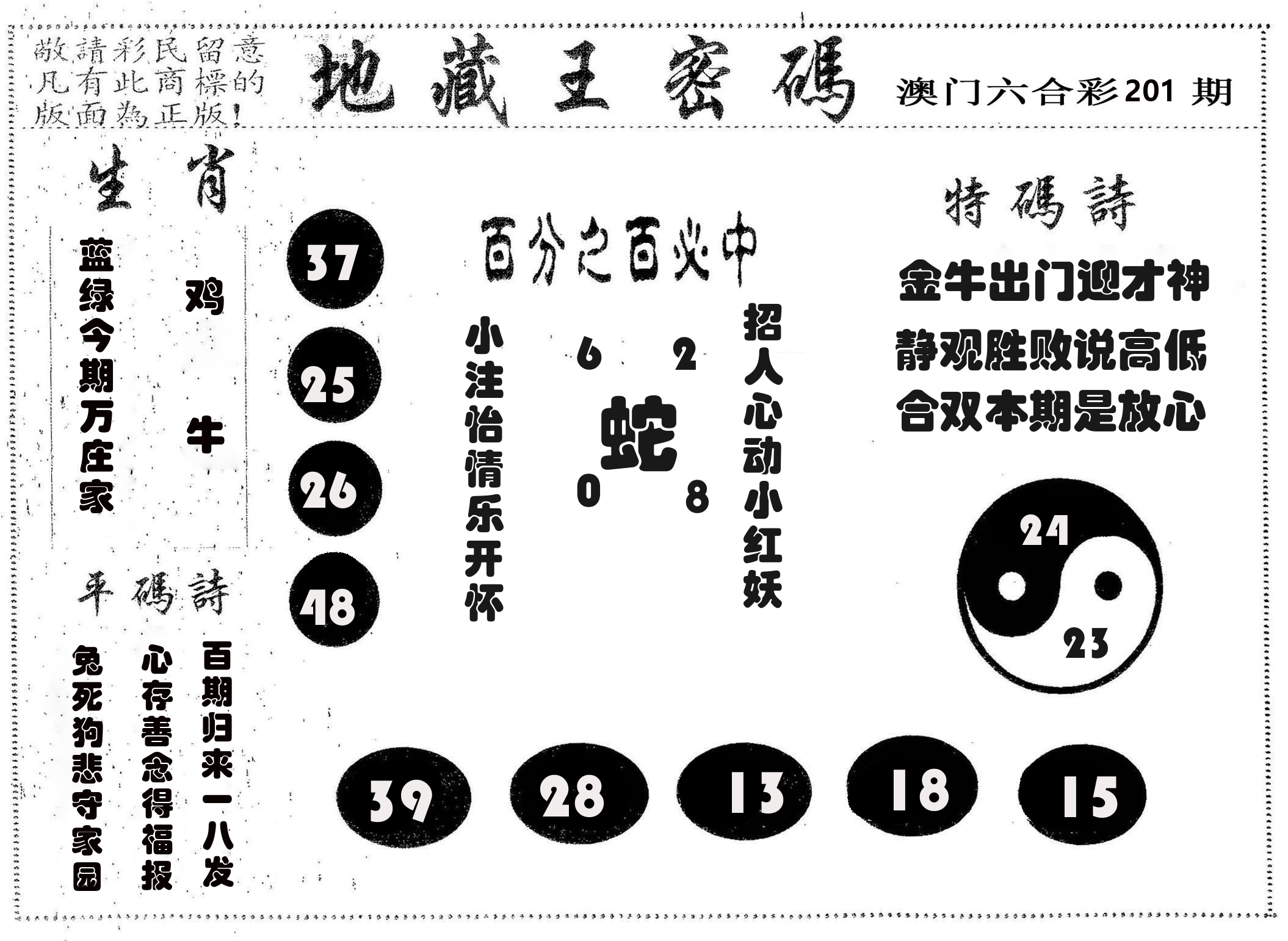 地藏王密码 第201期