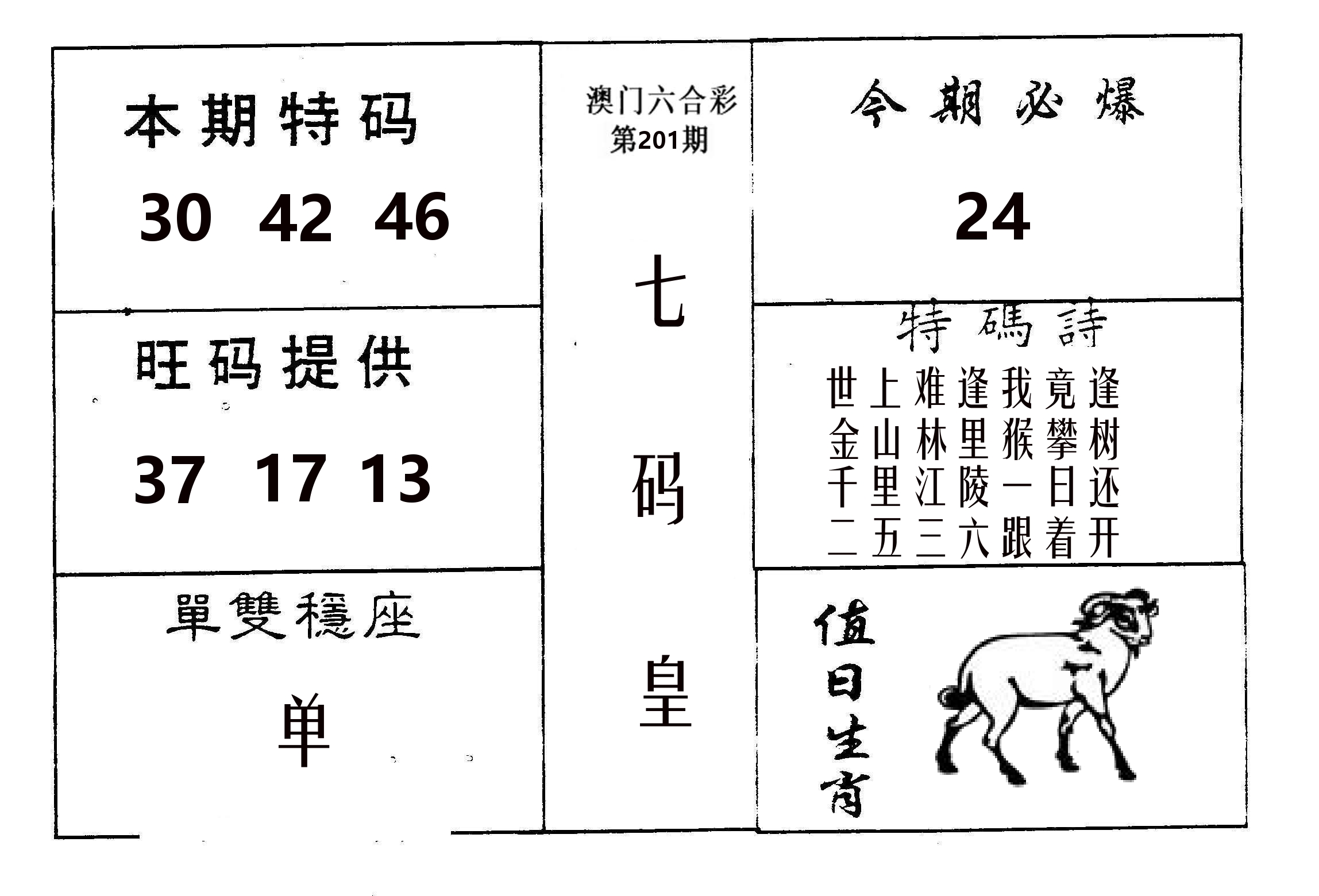七码皇 第201期