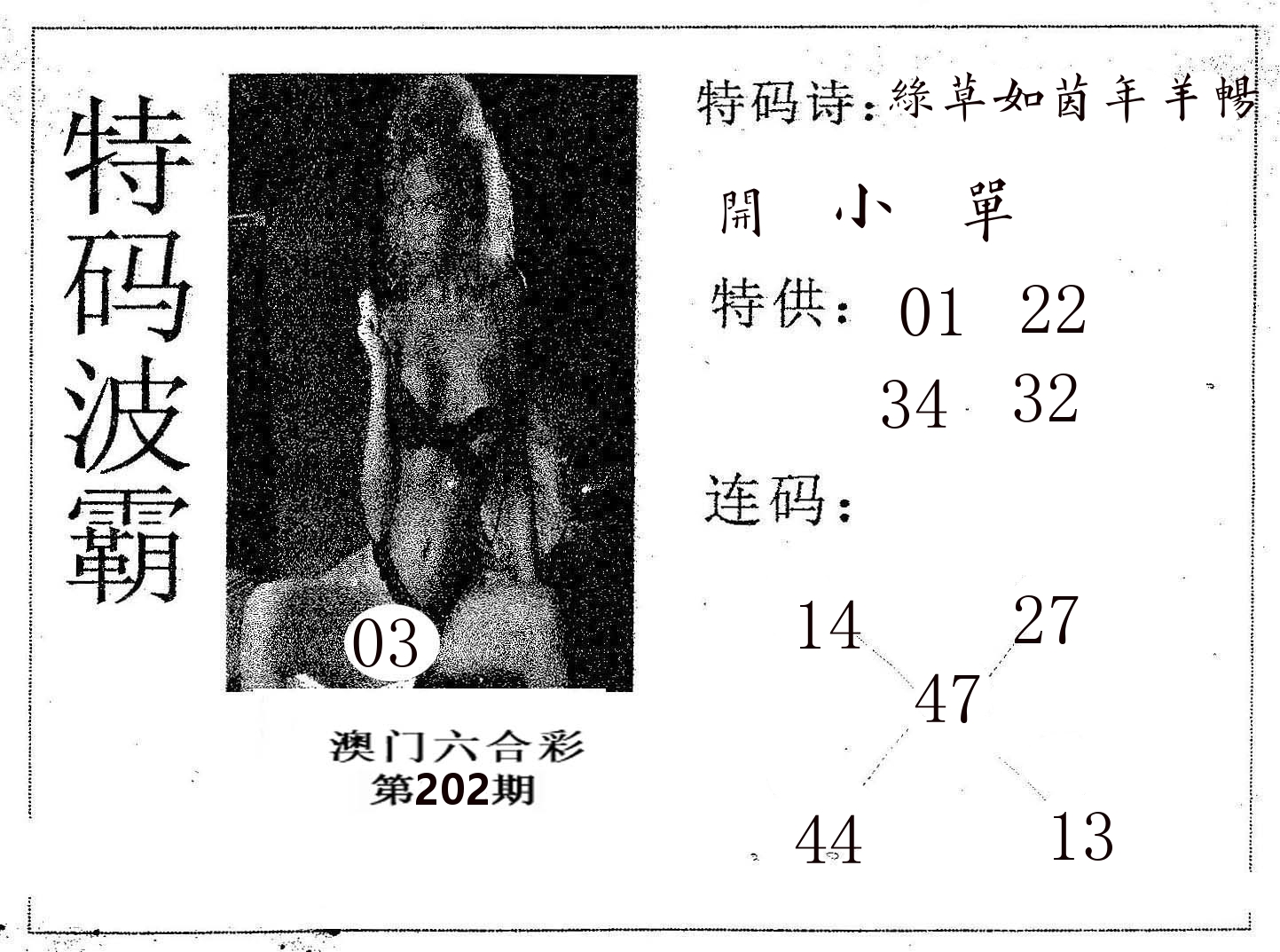 特码波霸 第202期