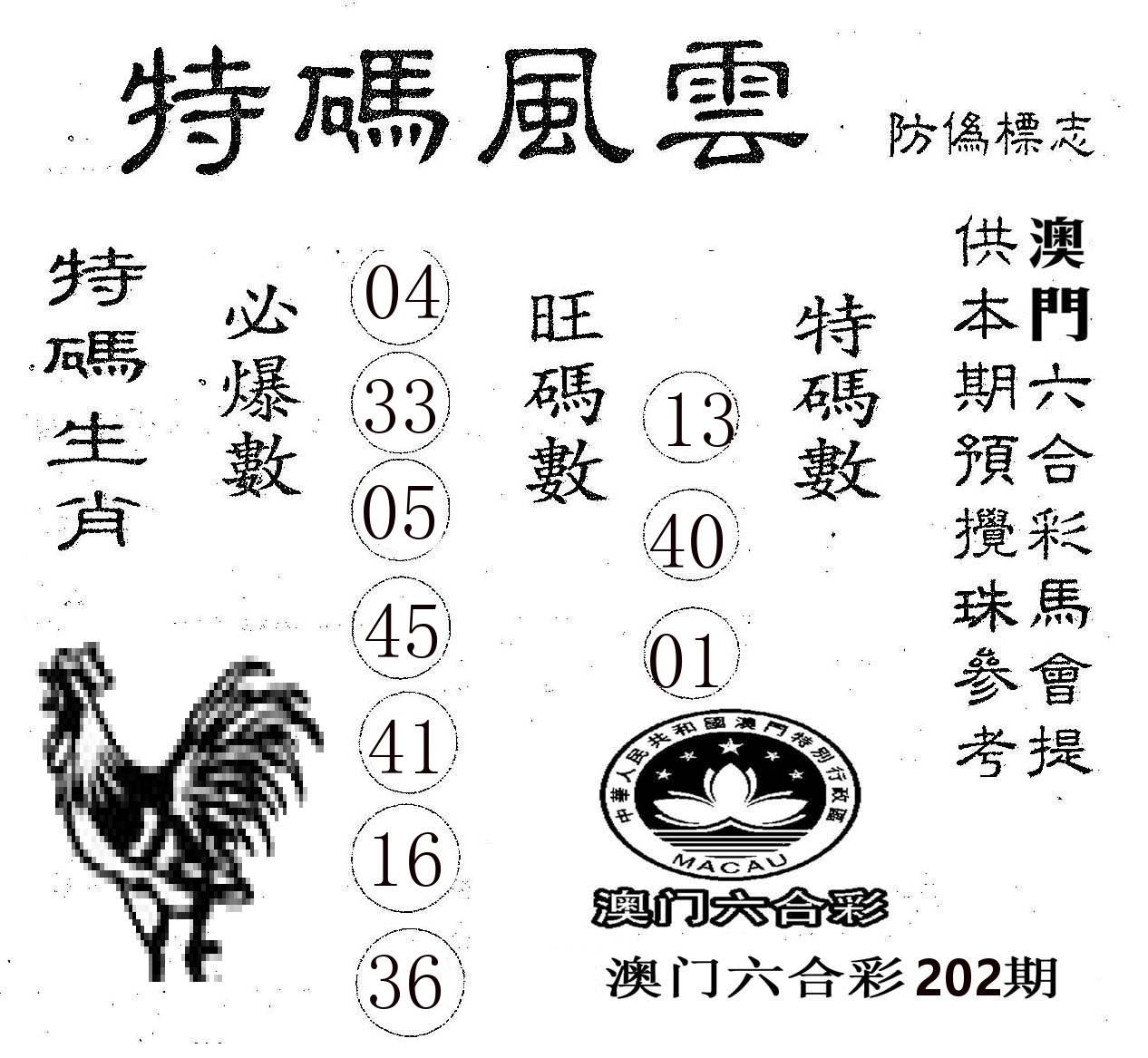 特码风云 第202期