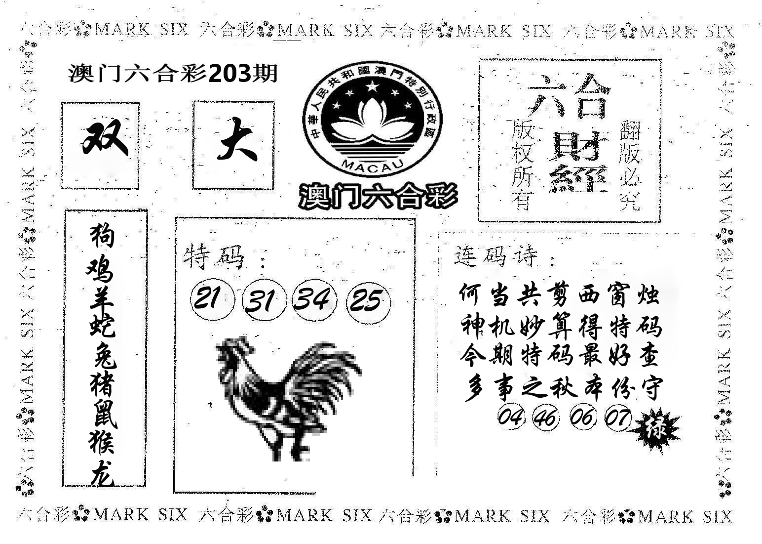 六合财经 第203期