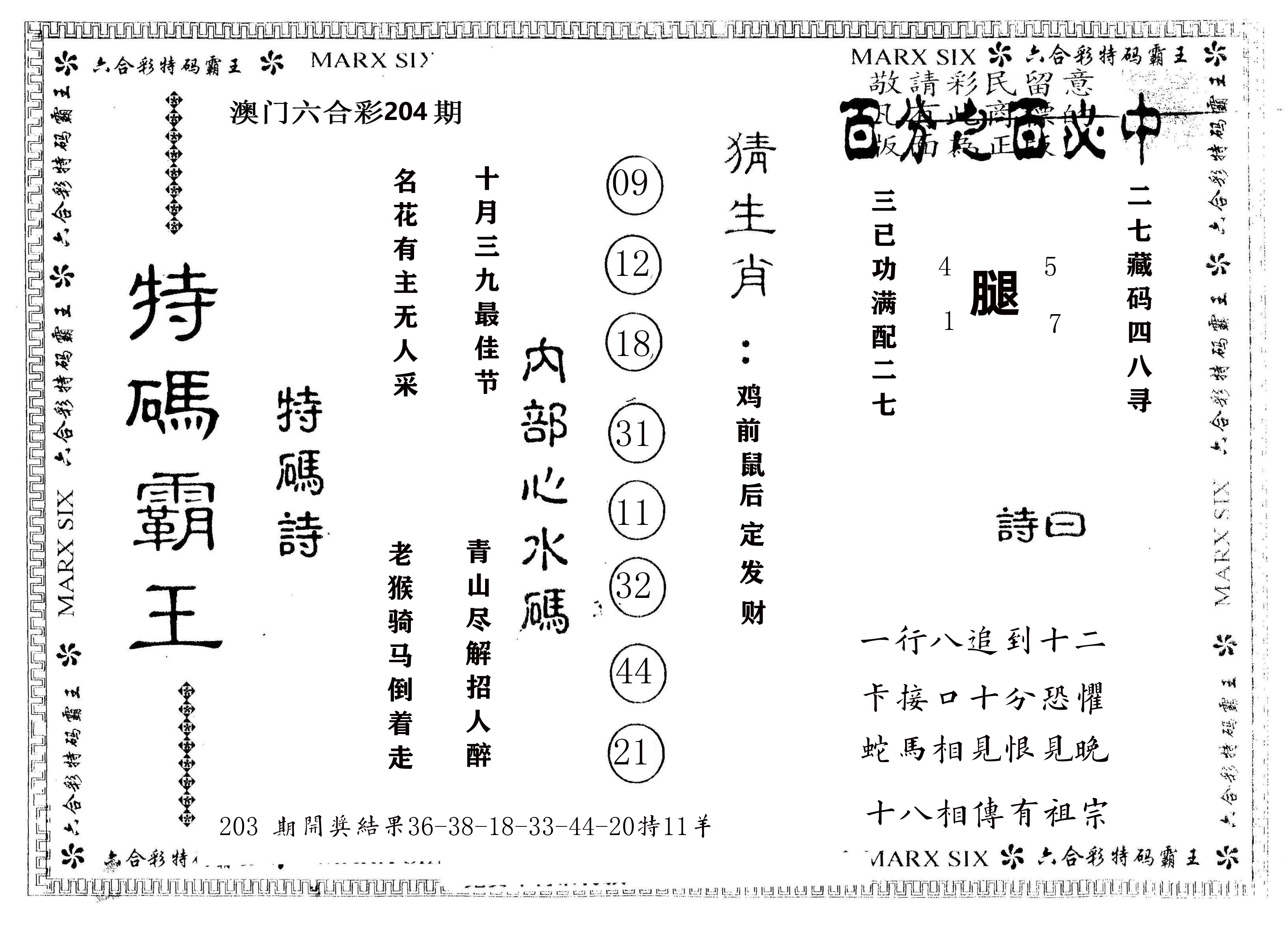 另版特码霸王 第204期