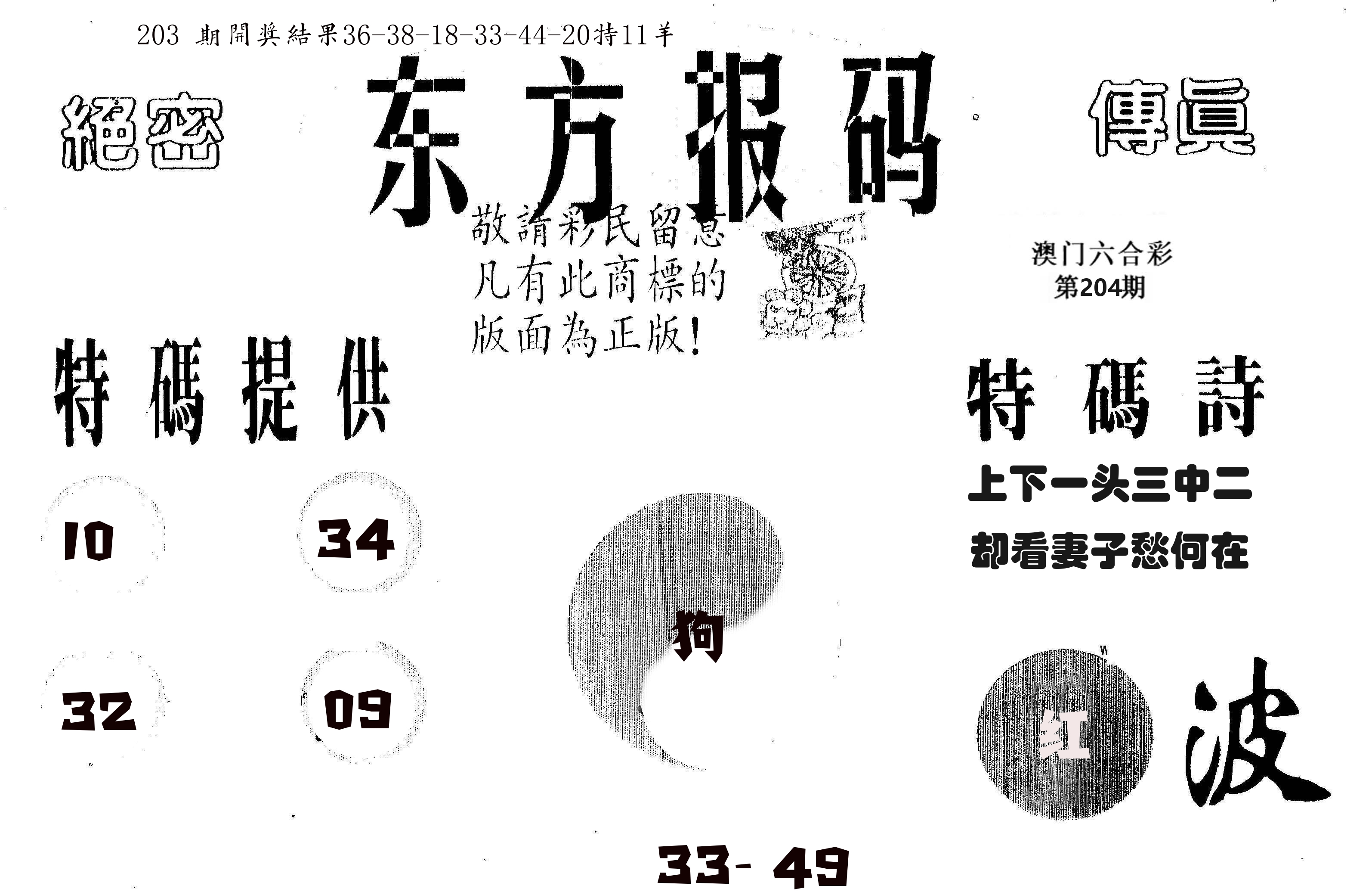 东方报码 第204期