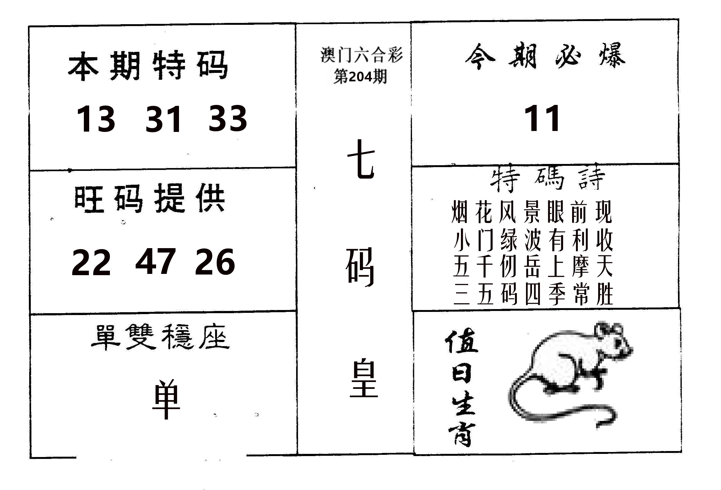 七码皇 第204期